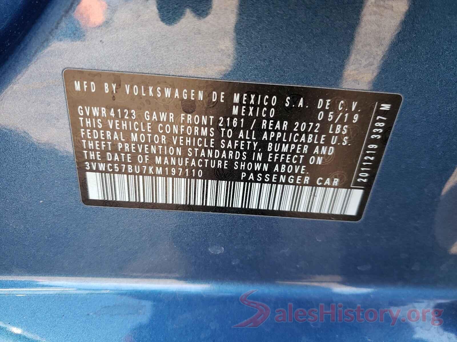 3VWC57BU7KM197110 2019 VOLKSWAGEN JETTA