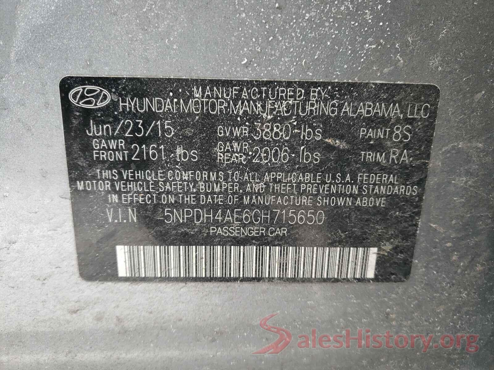 5NPDH4AE6GH715650 2016 HYUNDAI ELANTRA