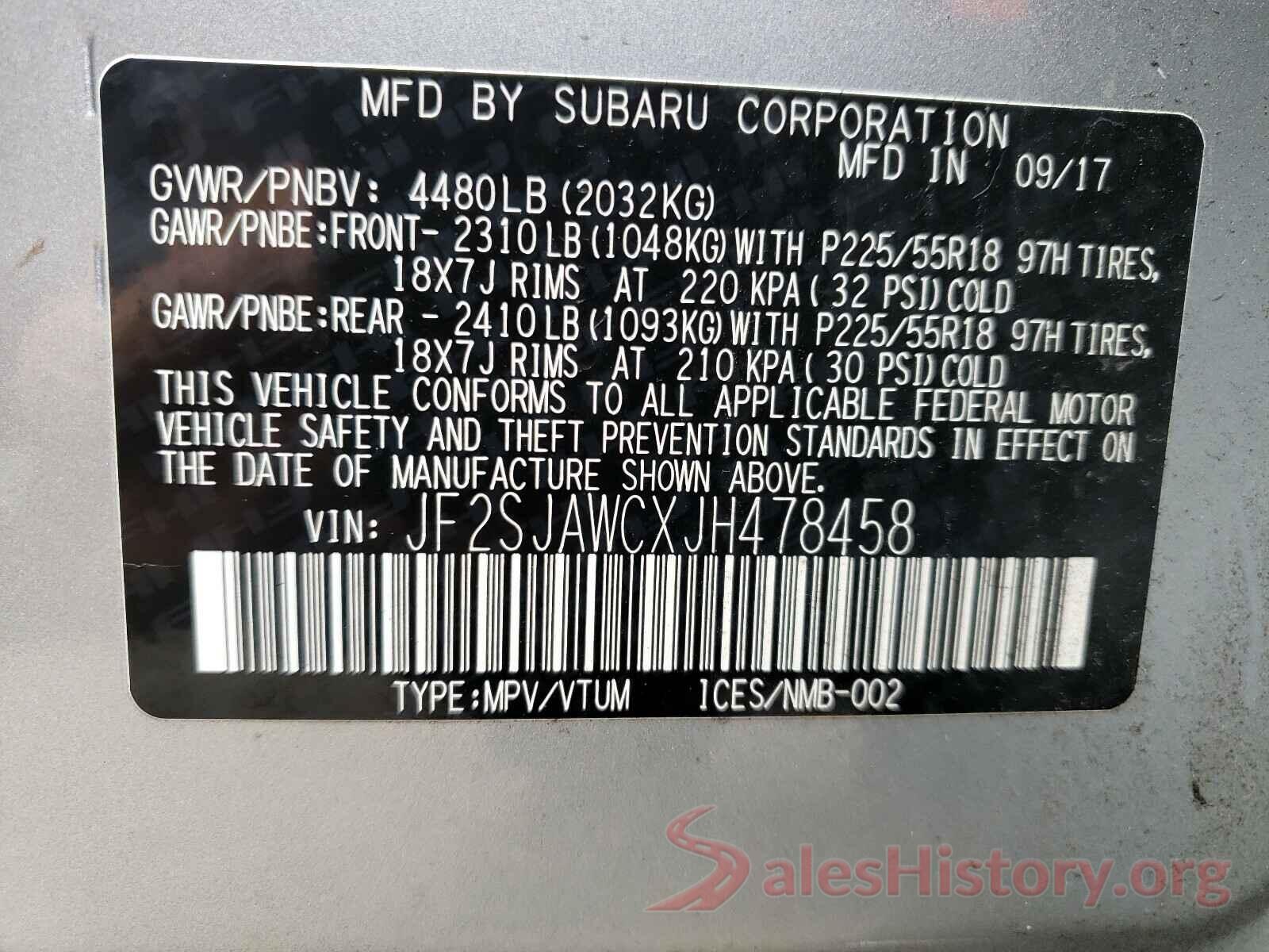 JF2SJAWCXJH478458 2018 SUBARU FORESTER