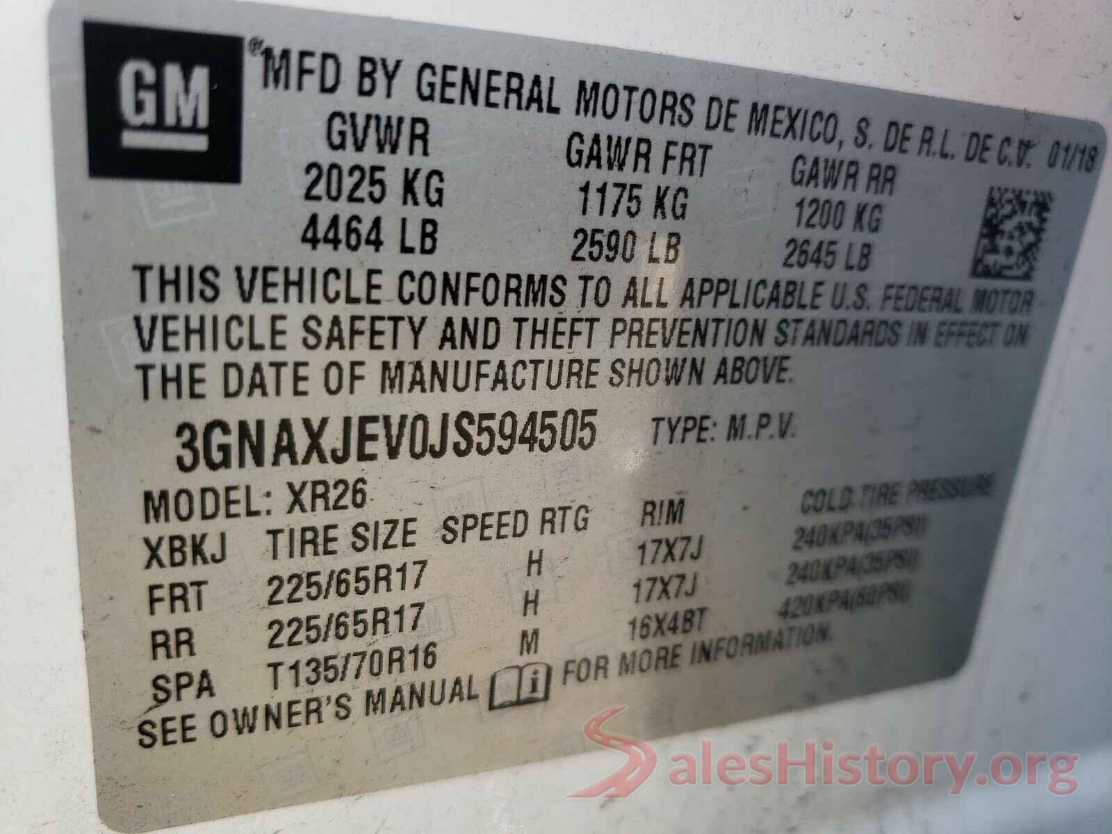 3GNAXJEV0JS594505 2018 CHEVROLET EQUINOX