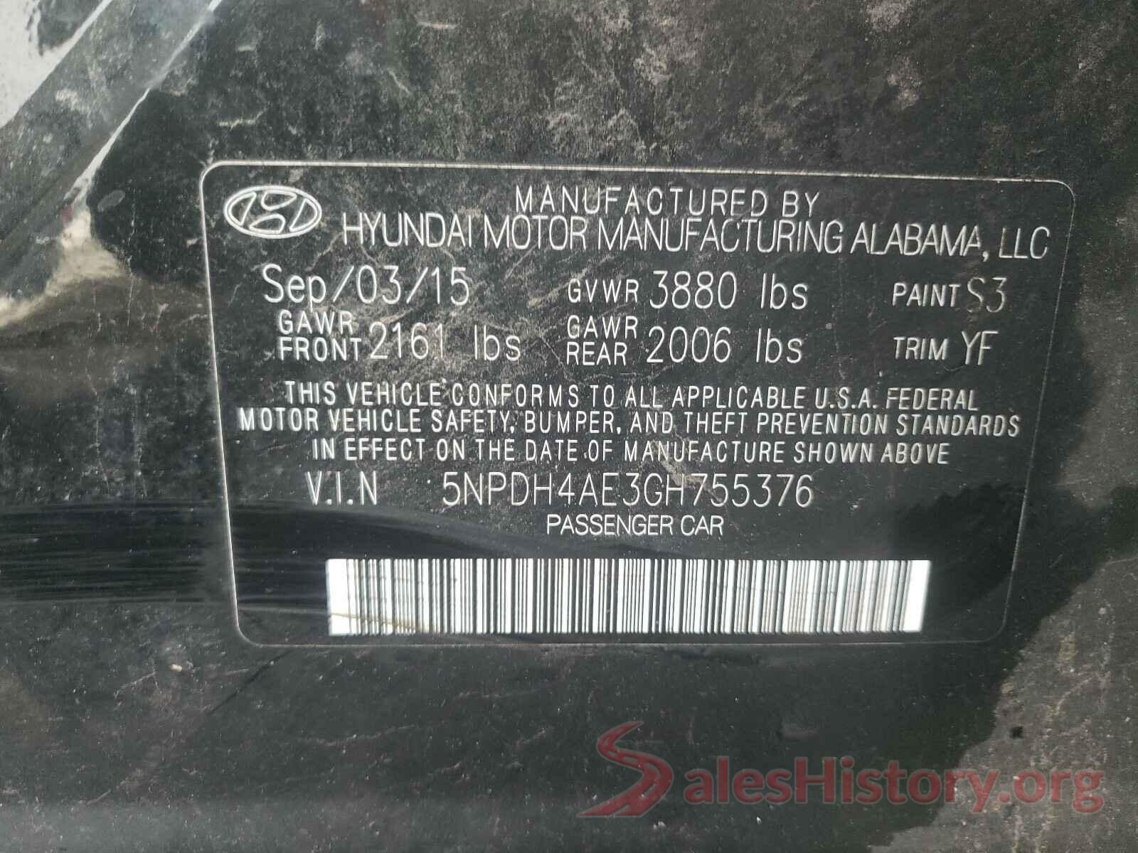 5NPDH4AE3GH755376 2016 HYUNDAI ELANTRA