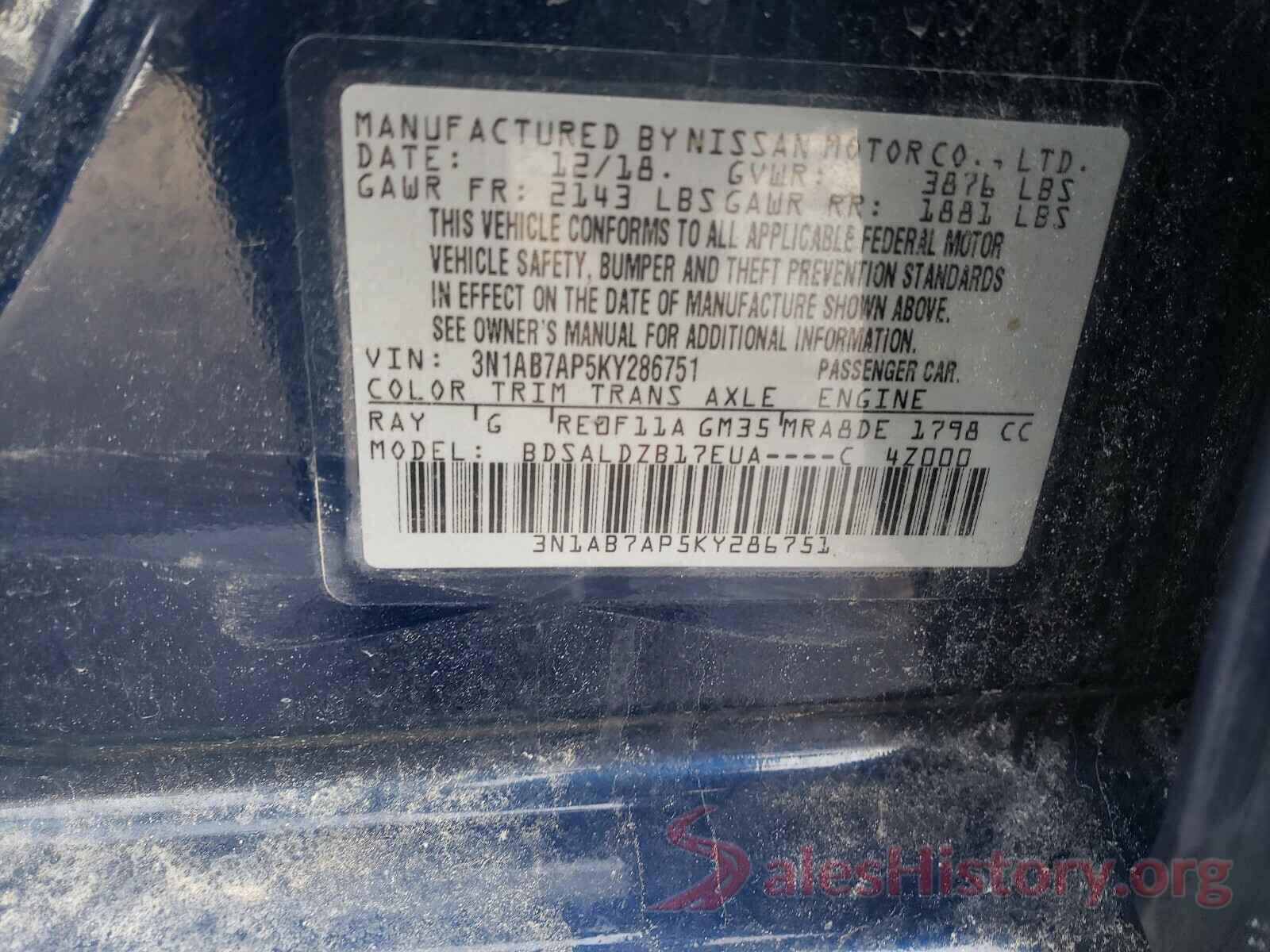 3N1AB7AP5KY286751 2019 NISSAN SENTRA