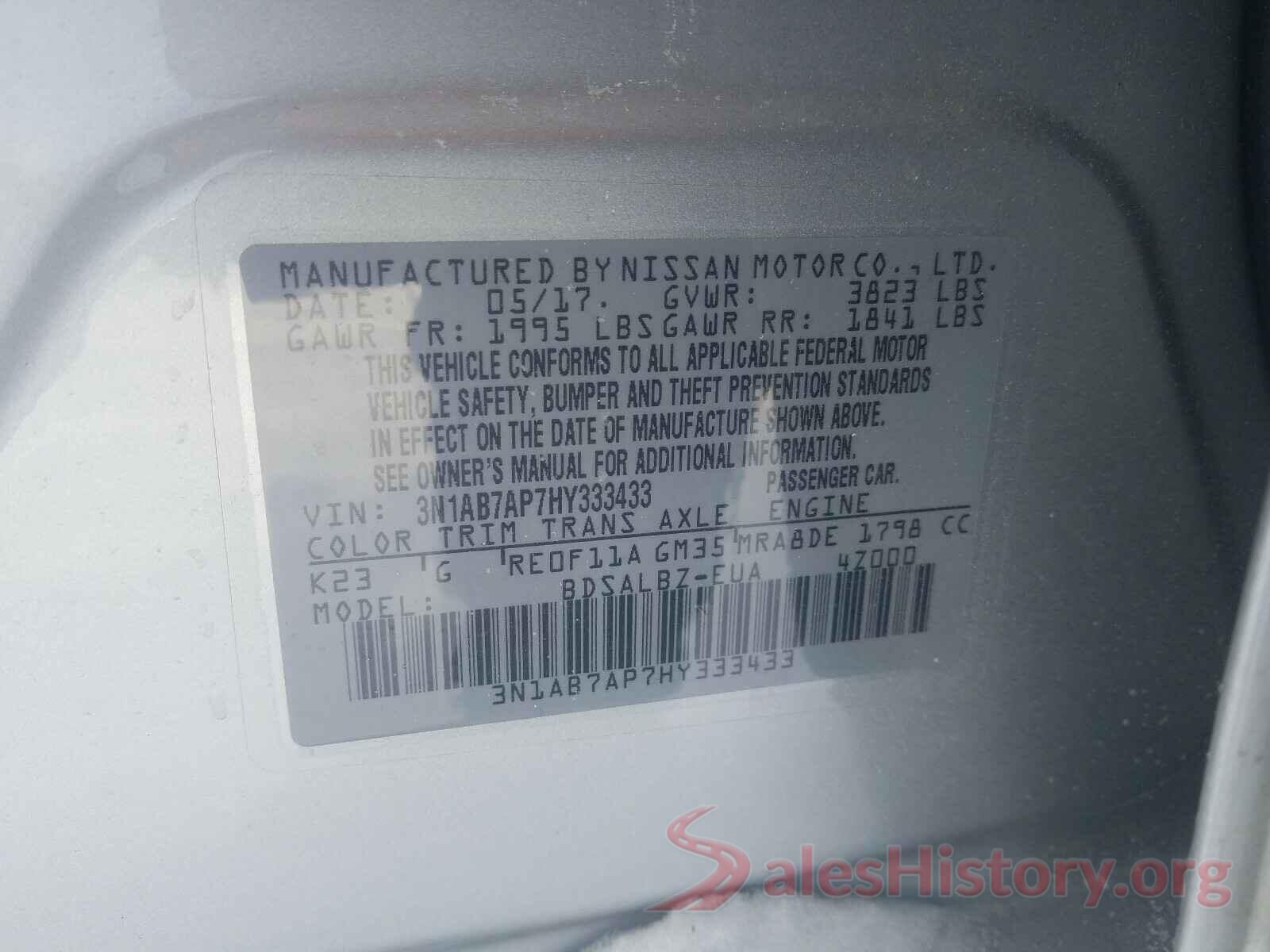 3N1AB7AP7HY333433 2017 NISSAN SENTRA