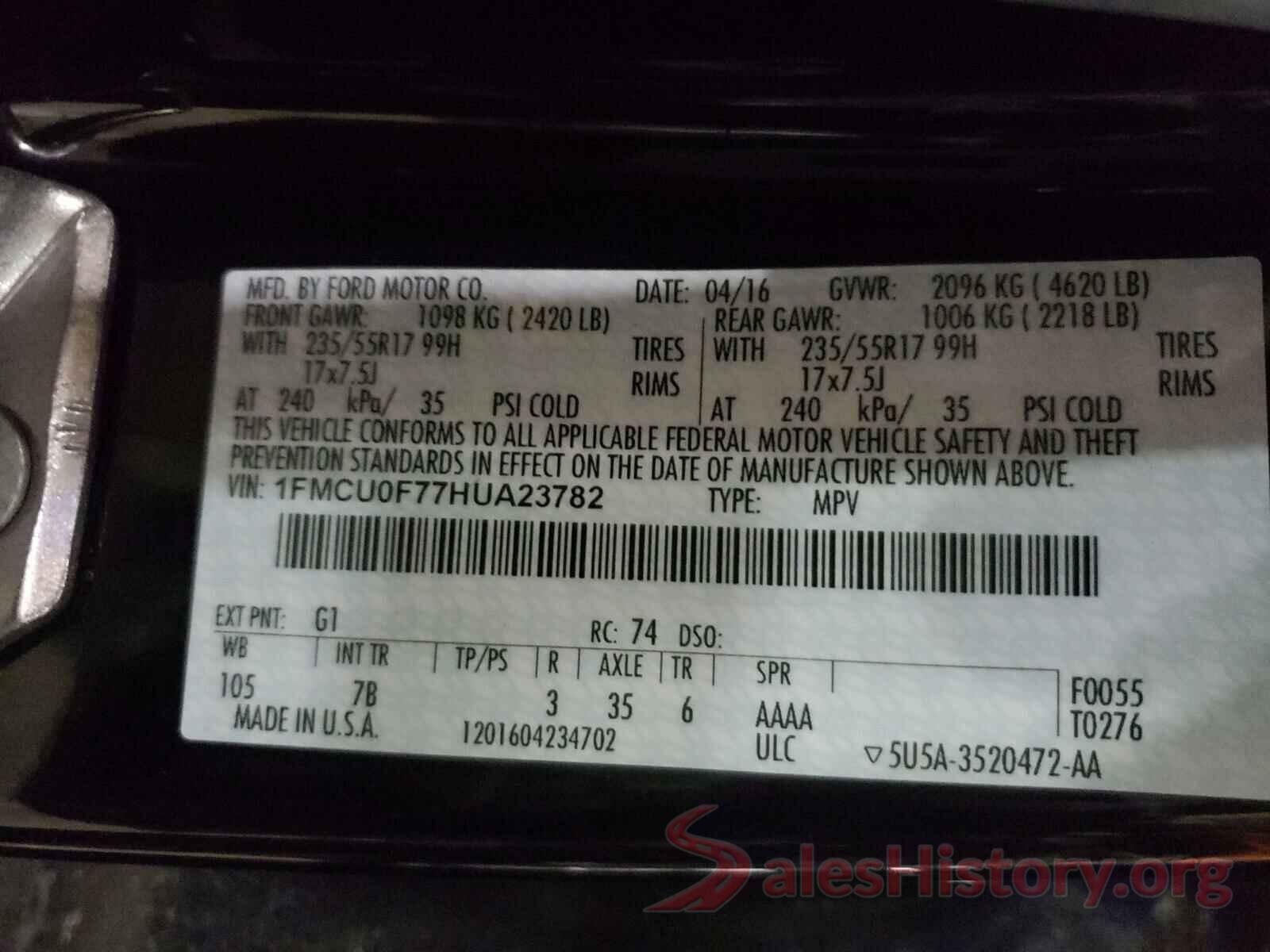 1FMCU0F77HUA23782 2017 FORD ESCAPE