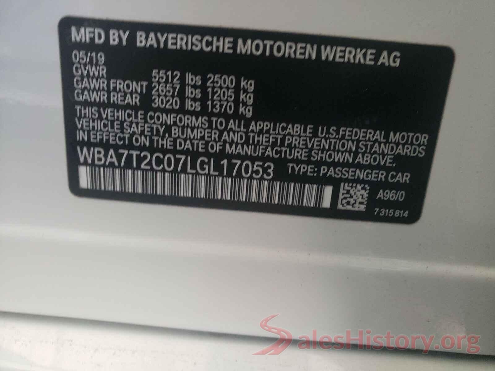 WBA7T2C07LGL17053 2020 BMW 7 SERIES