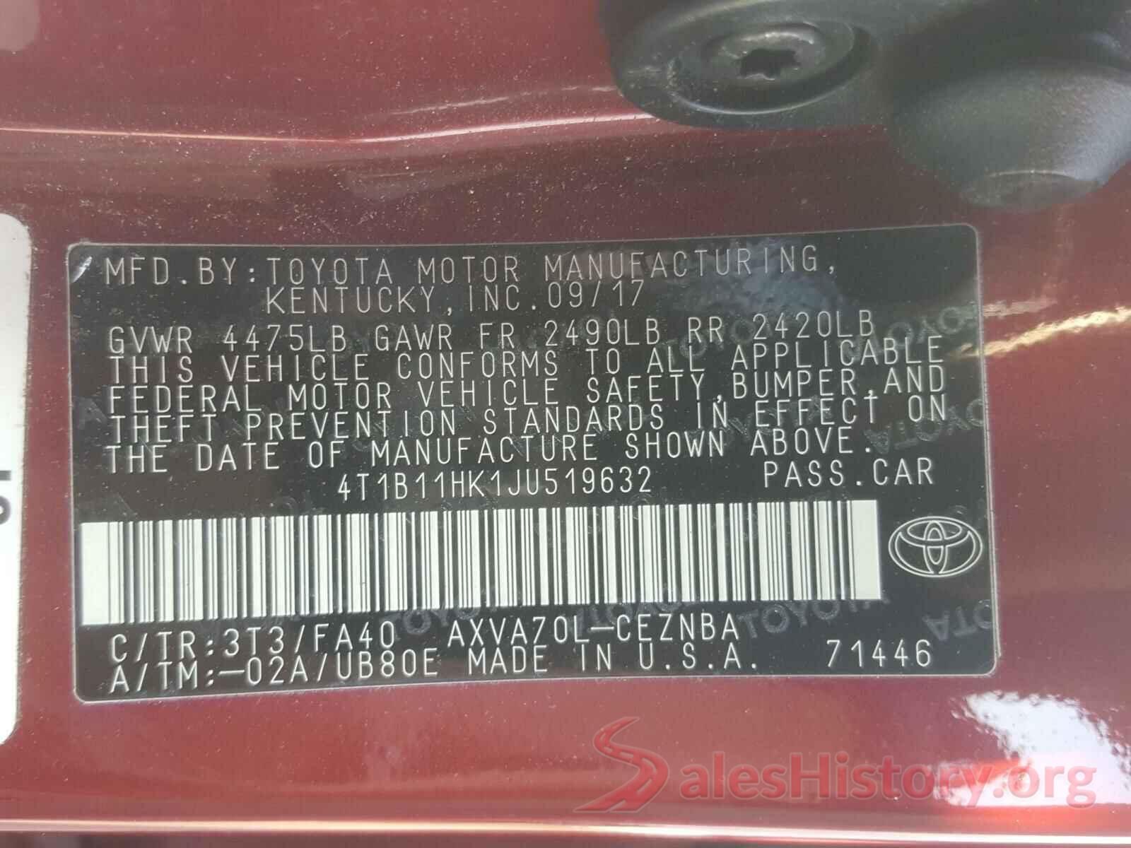 4T1B11HK1JU519632 2018 TOYOTA CAMRY