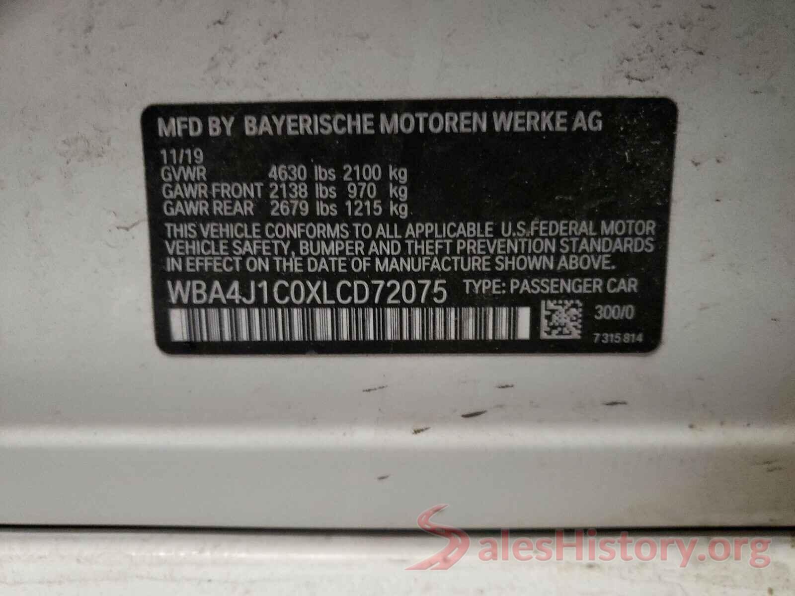 WBA4J1C0XLCD72075 2020 BMW 4 SERIES