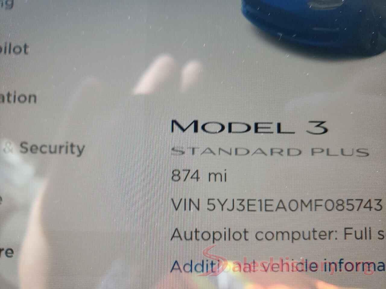 5YJ3E1EA0MF085743 2021 TESLA MODEL 3