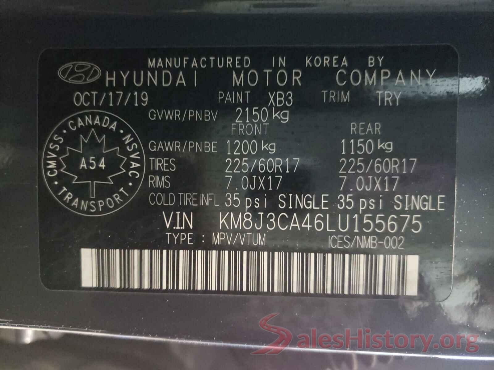 KM8J3CA46LU155675 2020 HYUNDAI TUCSON