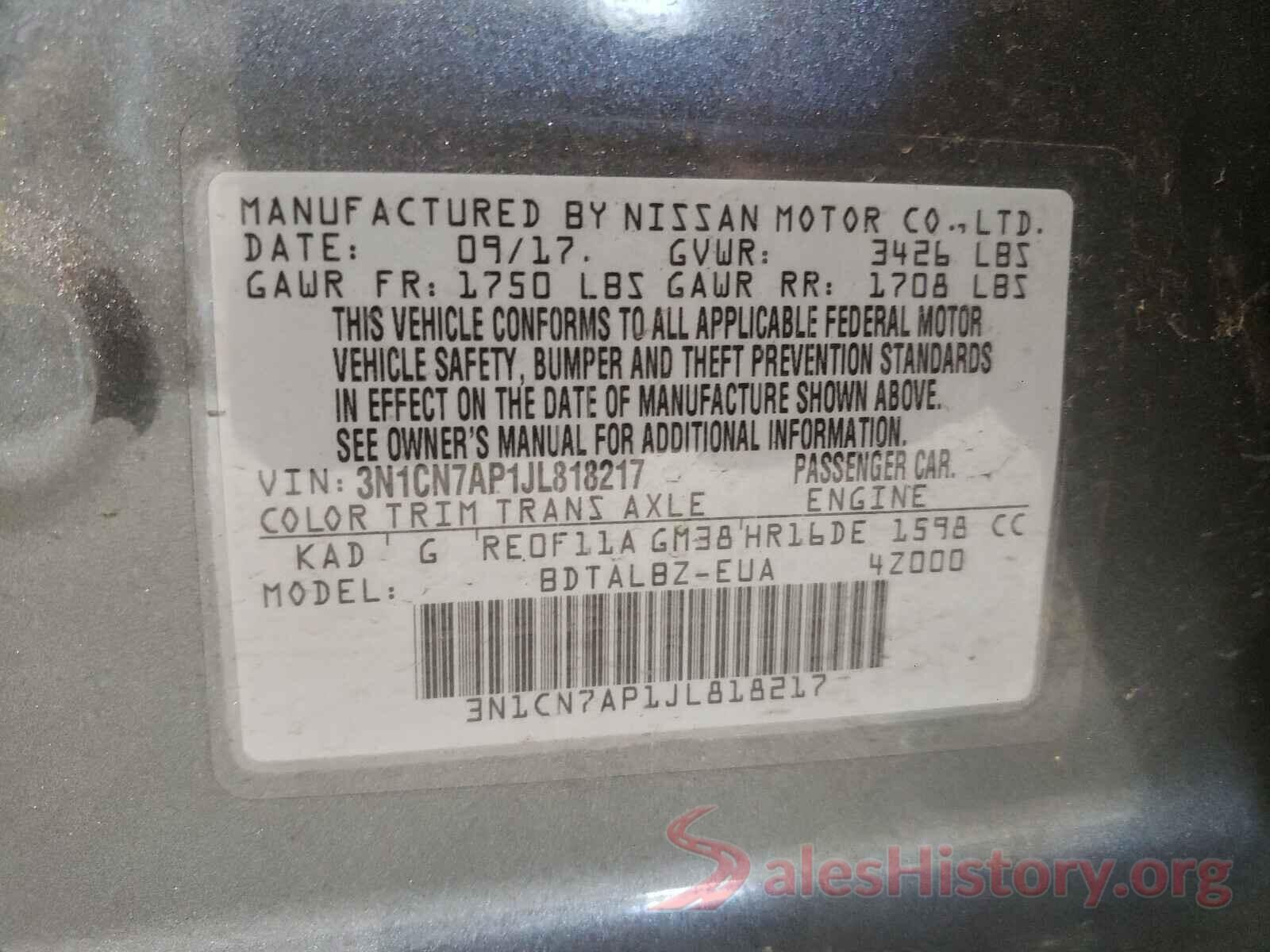 3N1CN7AP1JL818217 2018 NISSAN VERSA