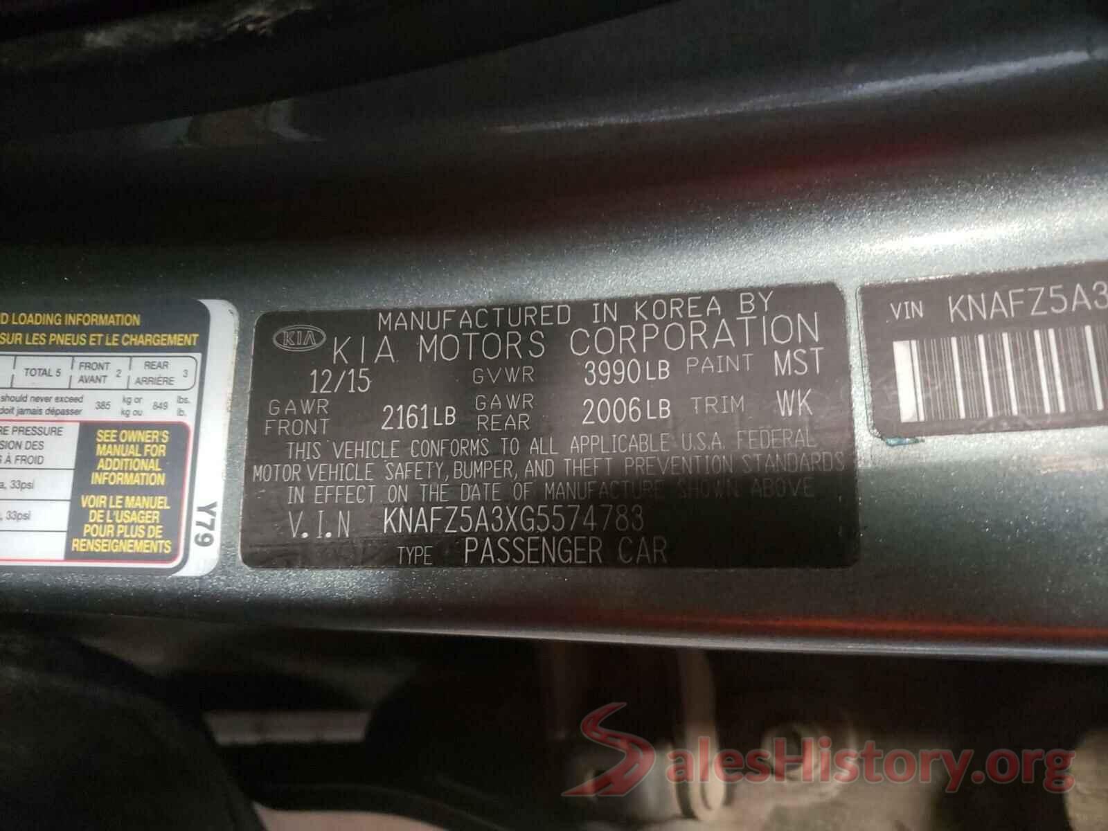 KNAFZ5A3XG5574783 2016 KIA FORTE