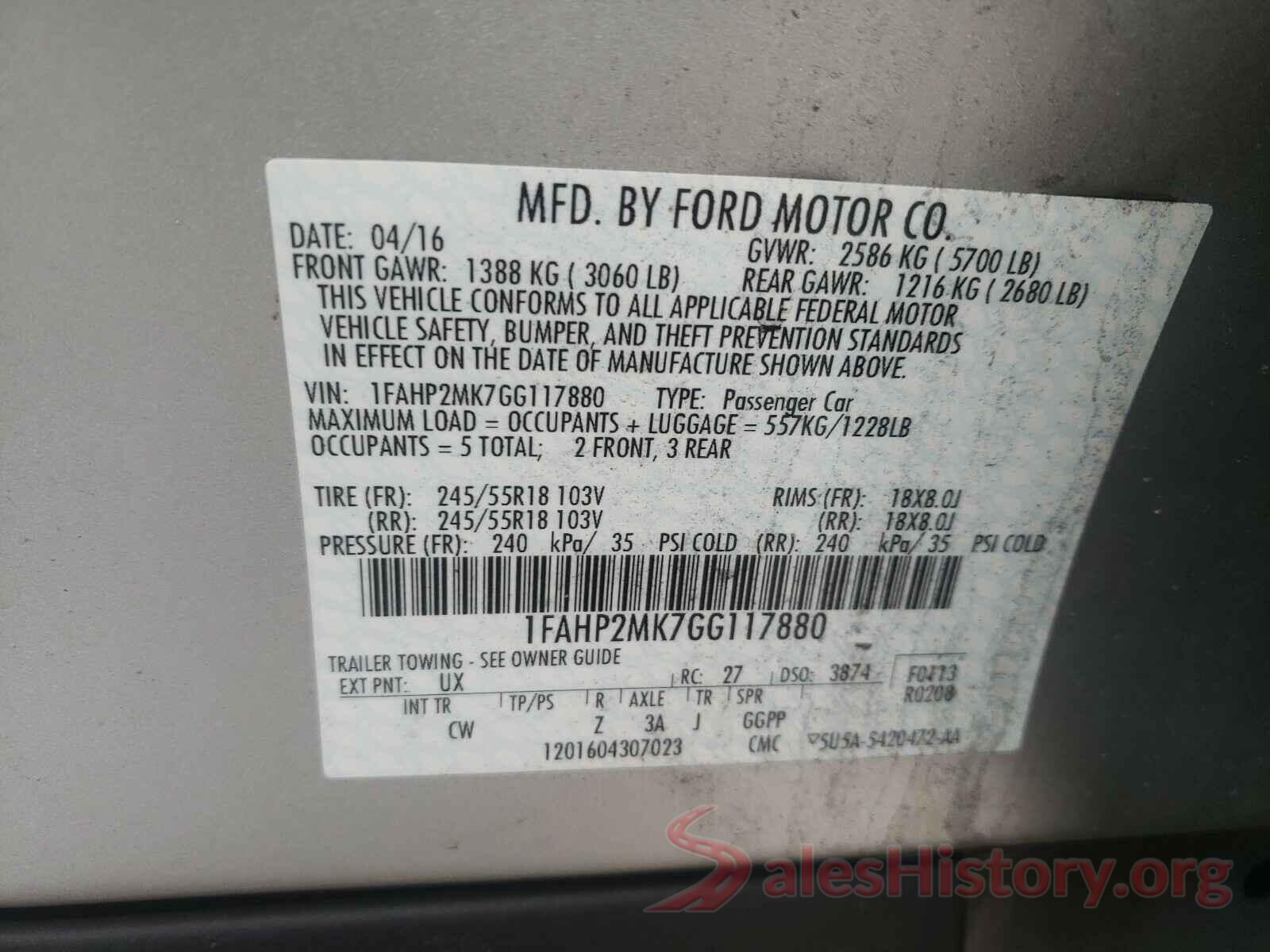 1FAHP2MK7GG117880 2016 FORD TAURUS