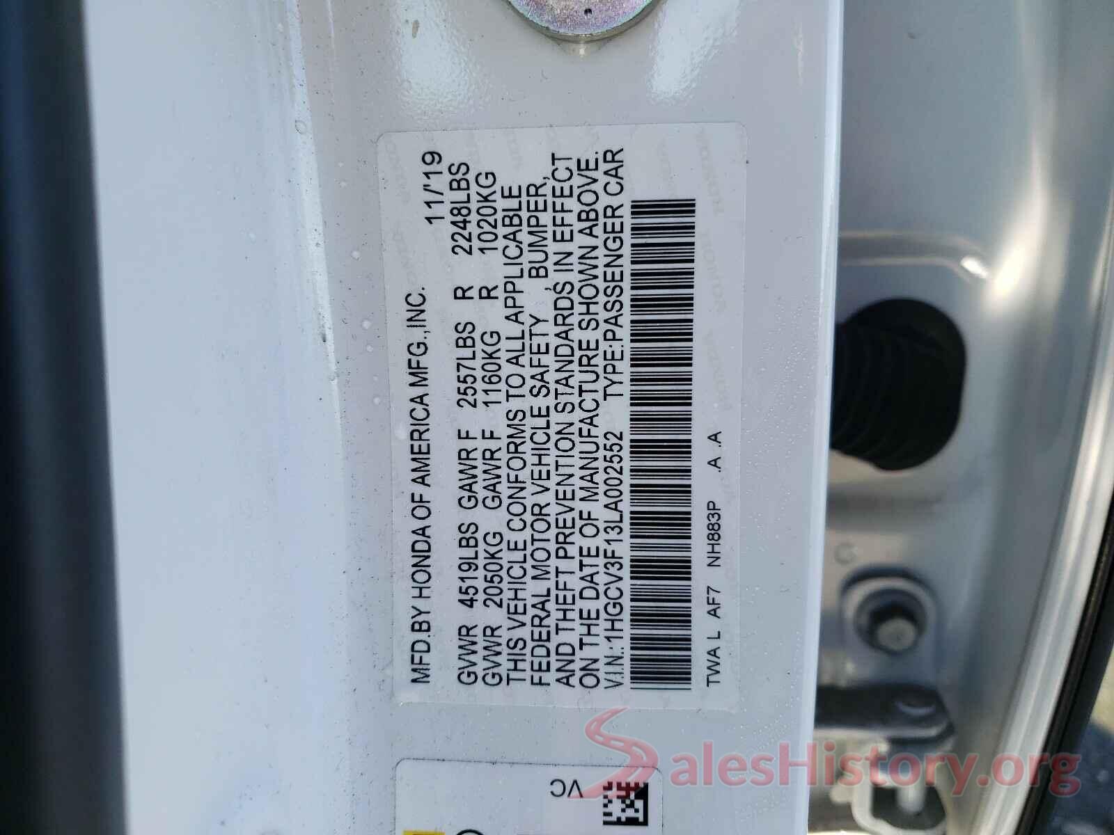 1HGCV3F13LA002552 2020 HONDA ACCORD