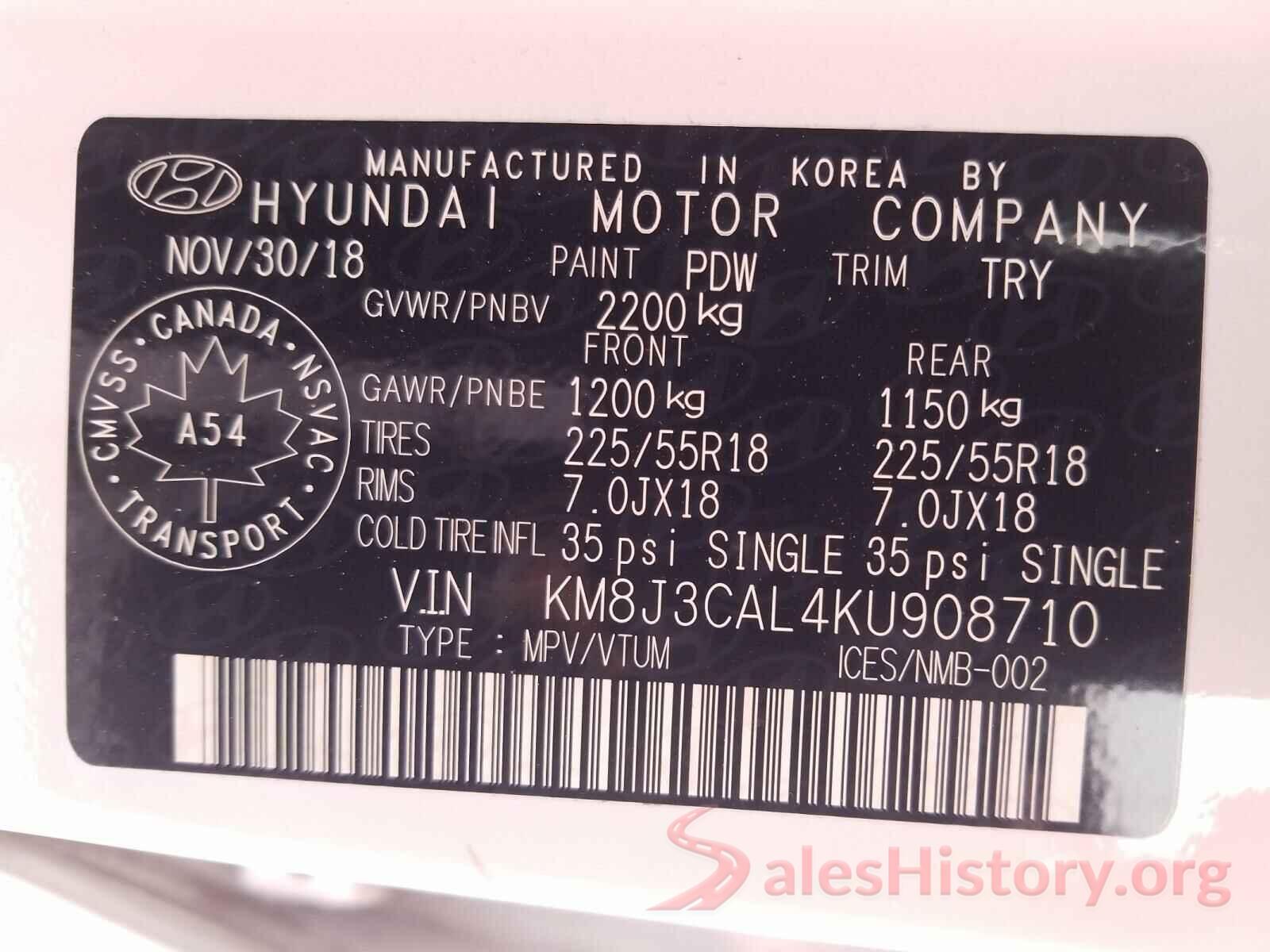 KM8J3CAL4KU908710 2019 HYUNDAI TUCSON