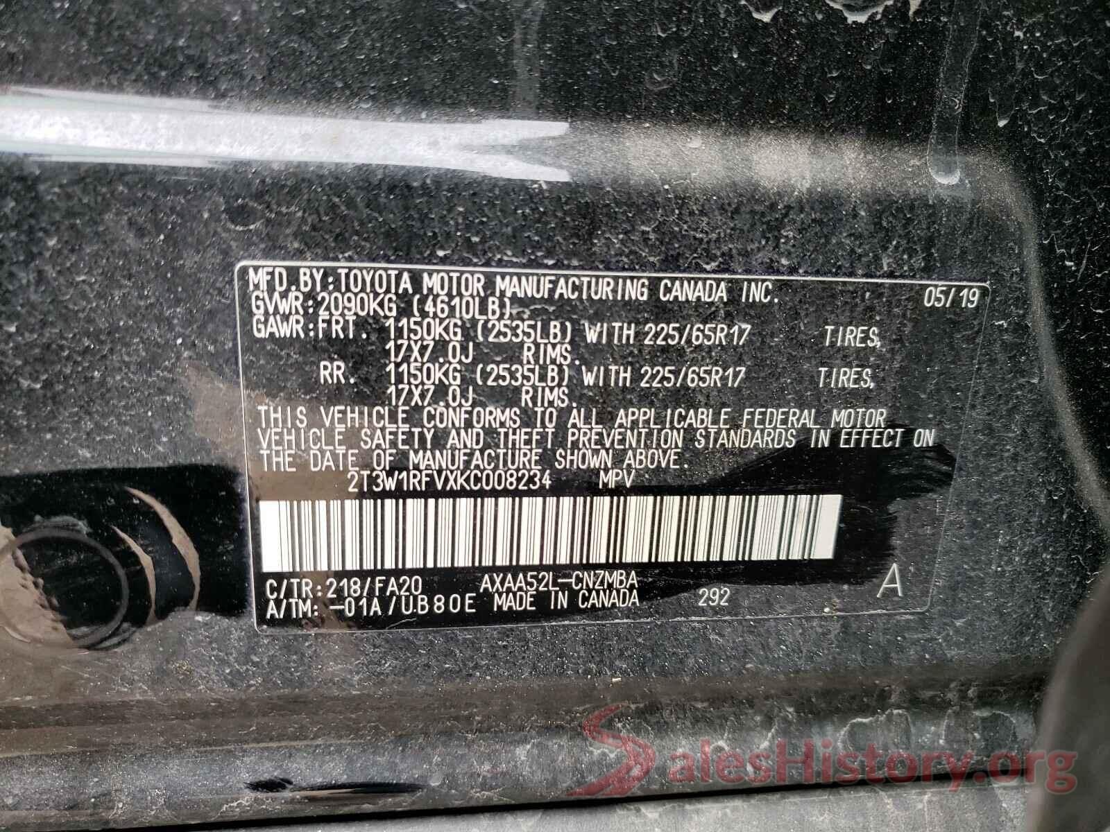 2T3W1RFVXKC008234 2019 TOYOTA RAV4