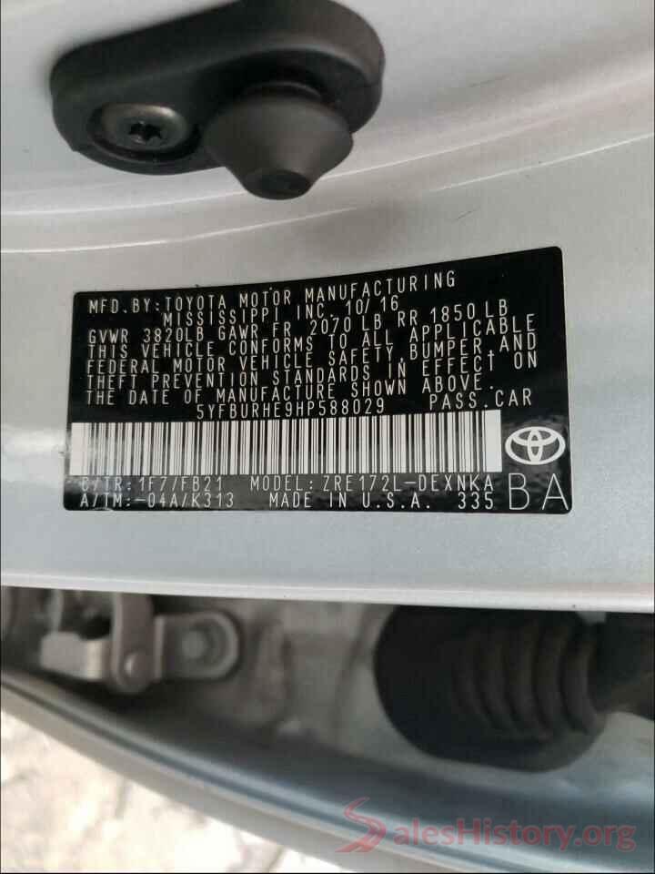 5YFBURHE9HP588029 2017 TOYOTA COROLLA