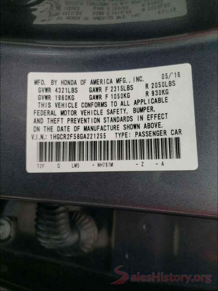 1HGCR2F58GA221255 2016 HONDA ACCORD