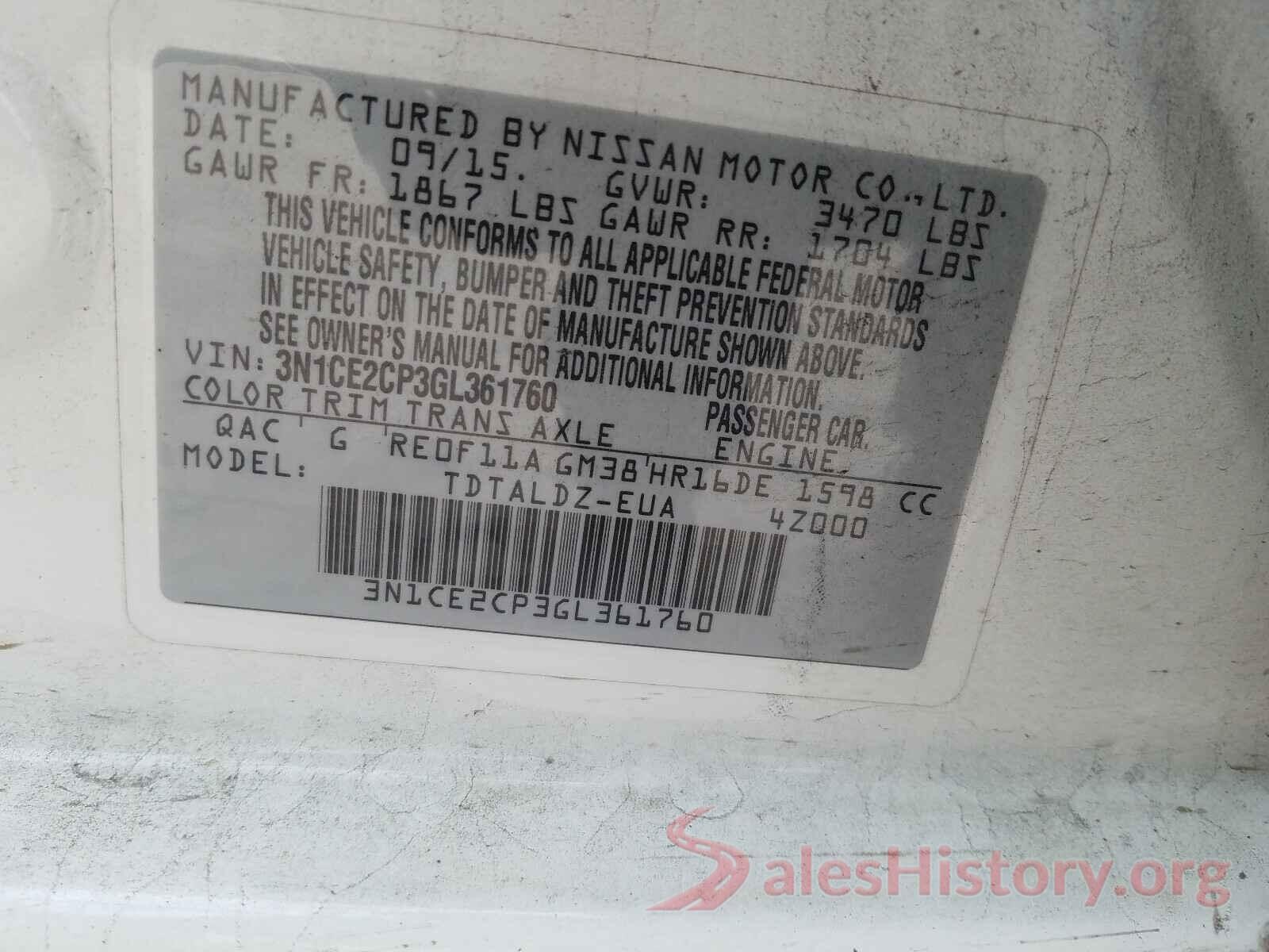 3N1CE2CP3GL361760 2016 NISSAN VERSA