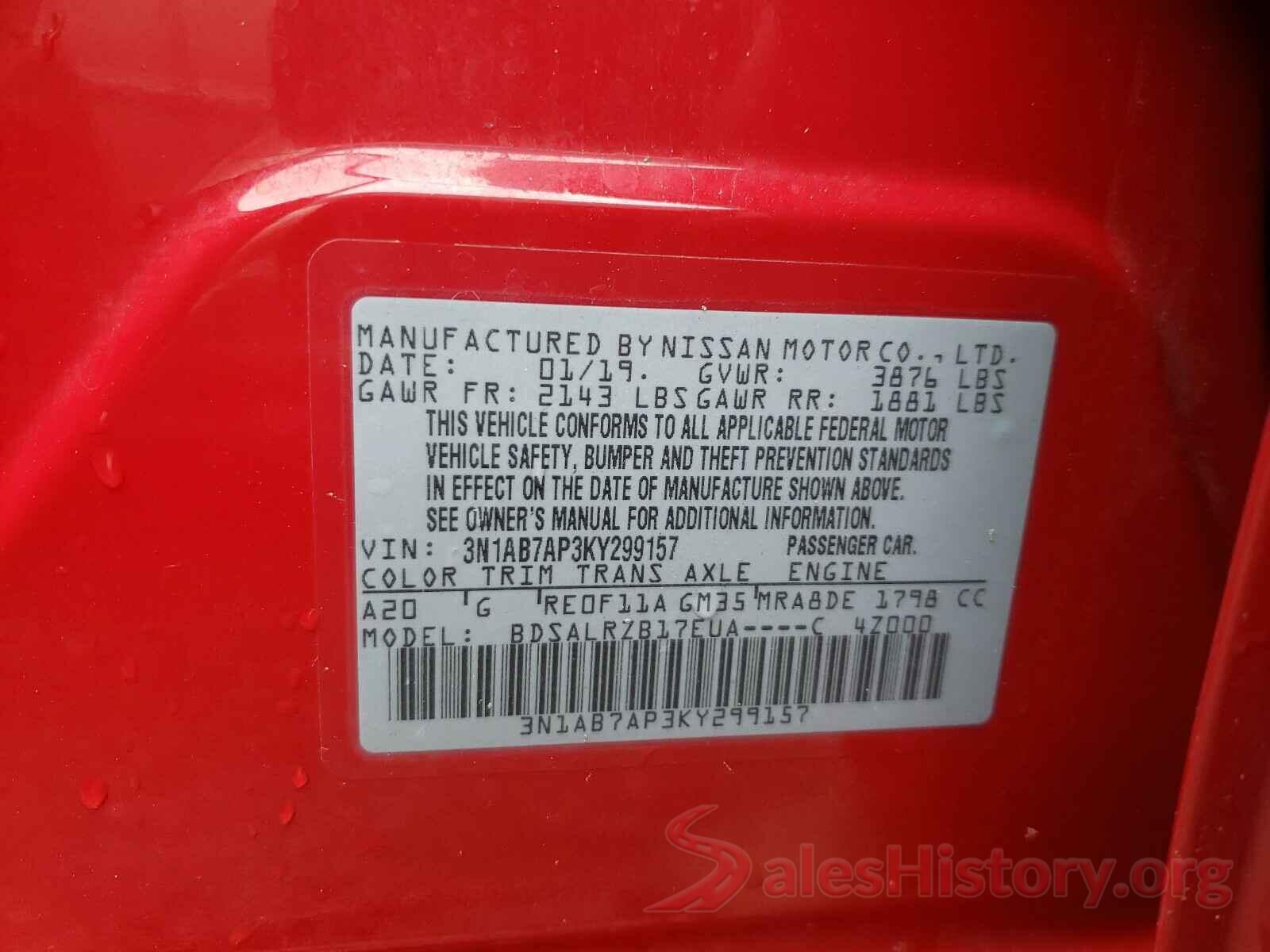 3N1AB7AP3KY299157 2019 NISSAN SENTRA