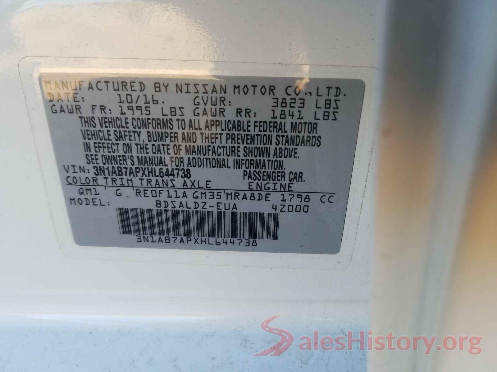 3N1AB7APXHL644738 2017 NISSAN SENTRA