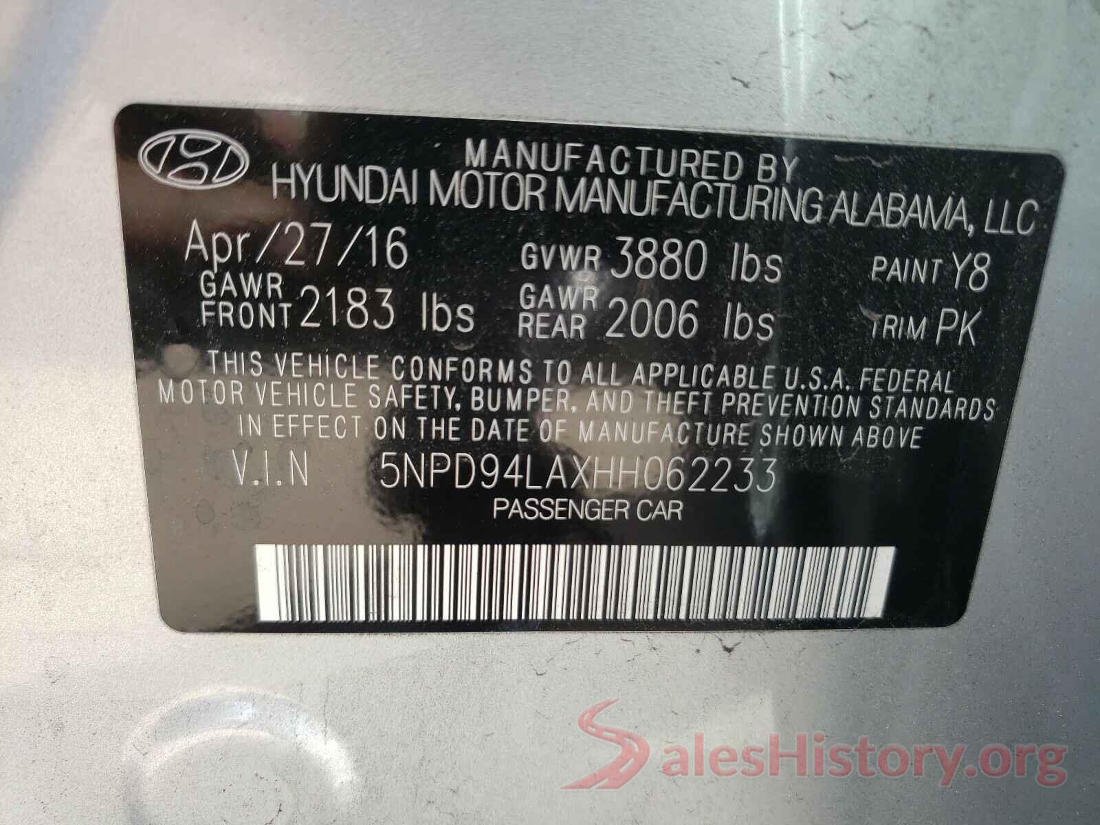 5NPD94LAXHH062233 2017 HYUNDAI ELANTRA