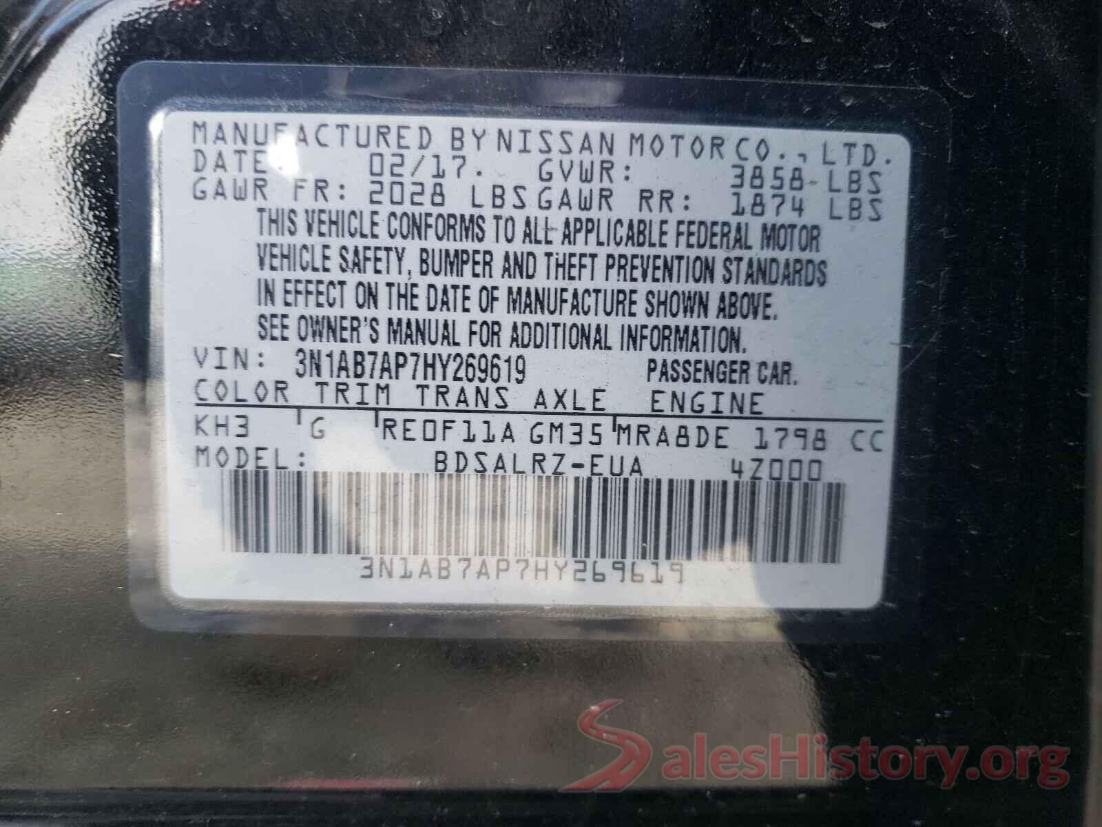 3N1AB7AP7HY269619 2017 NISSAN SENTRA