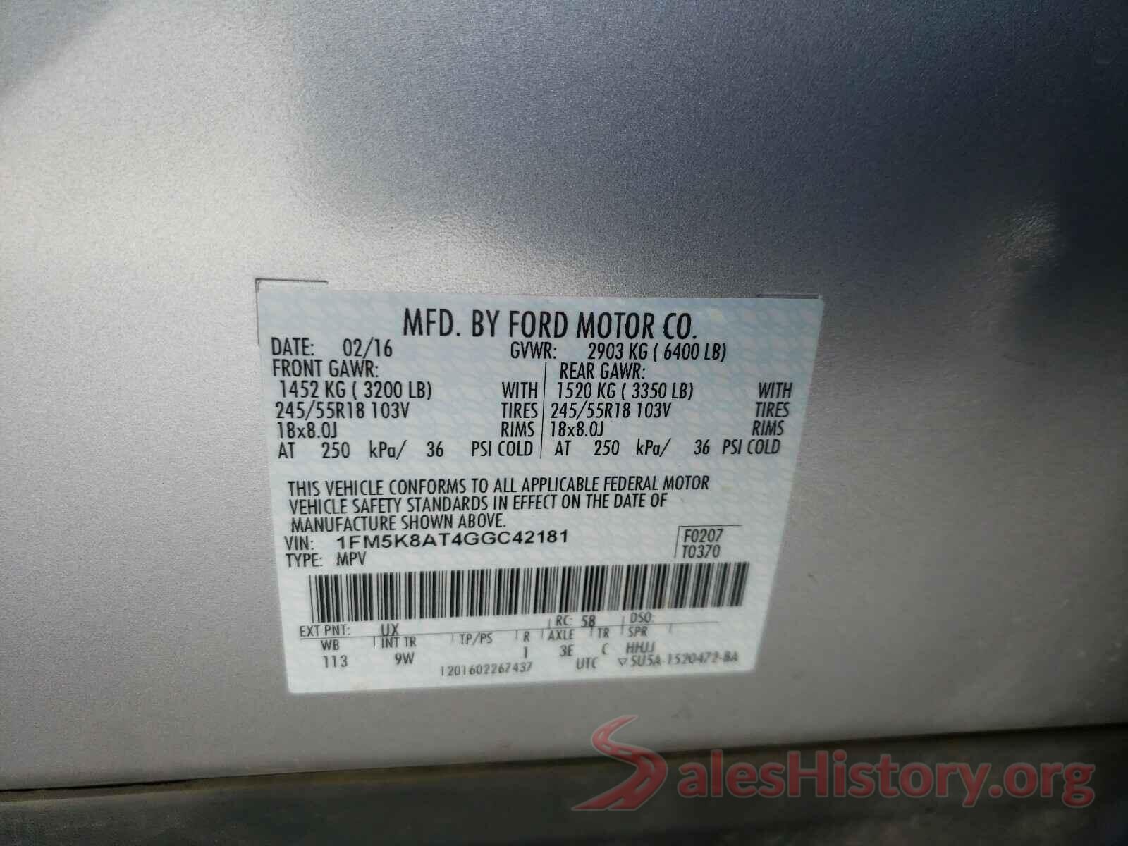 1FM5K8AT4GGC42181 2016 FORD EXPLORER