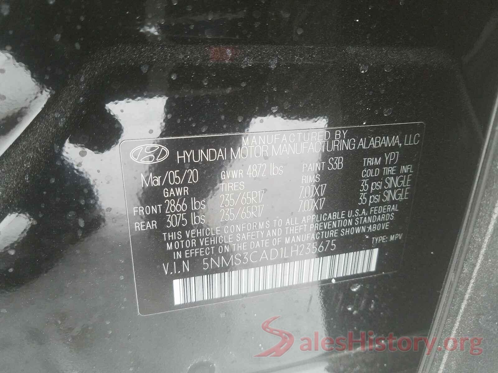 5NMS3CAD1LH235675 2020 HYUNDAI SANTA FE