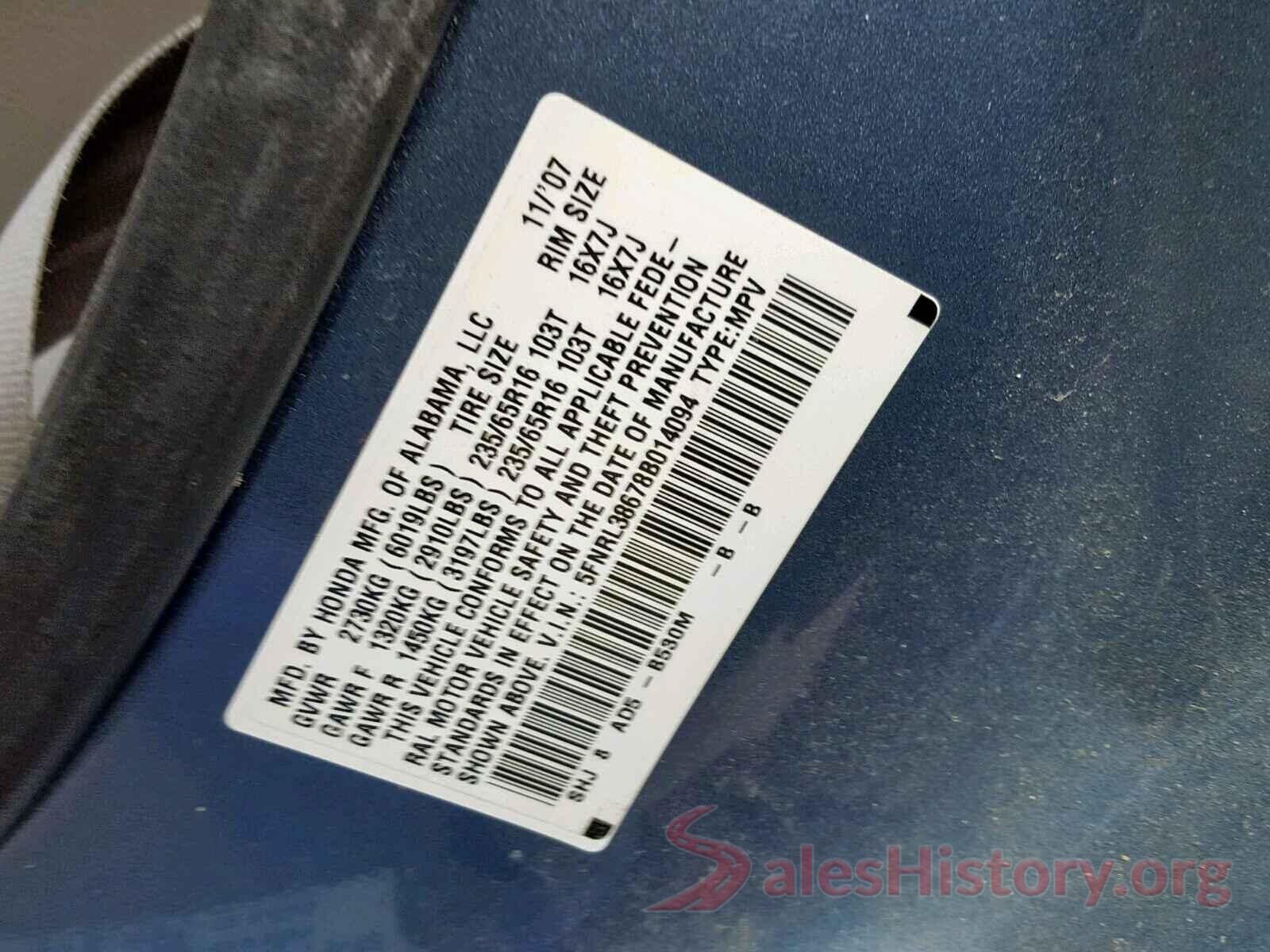 5FNRL38678B014094 2008 HONDA ODYSSEY EX