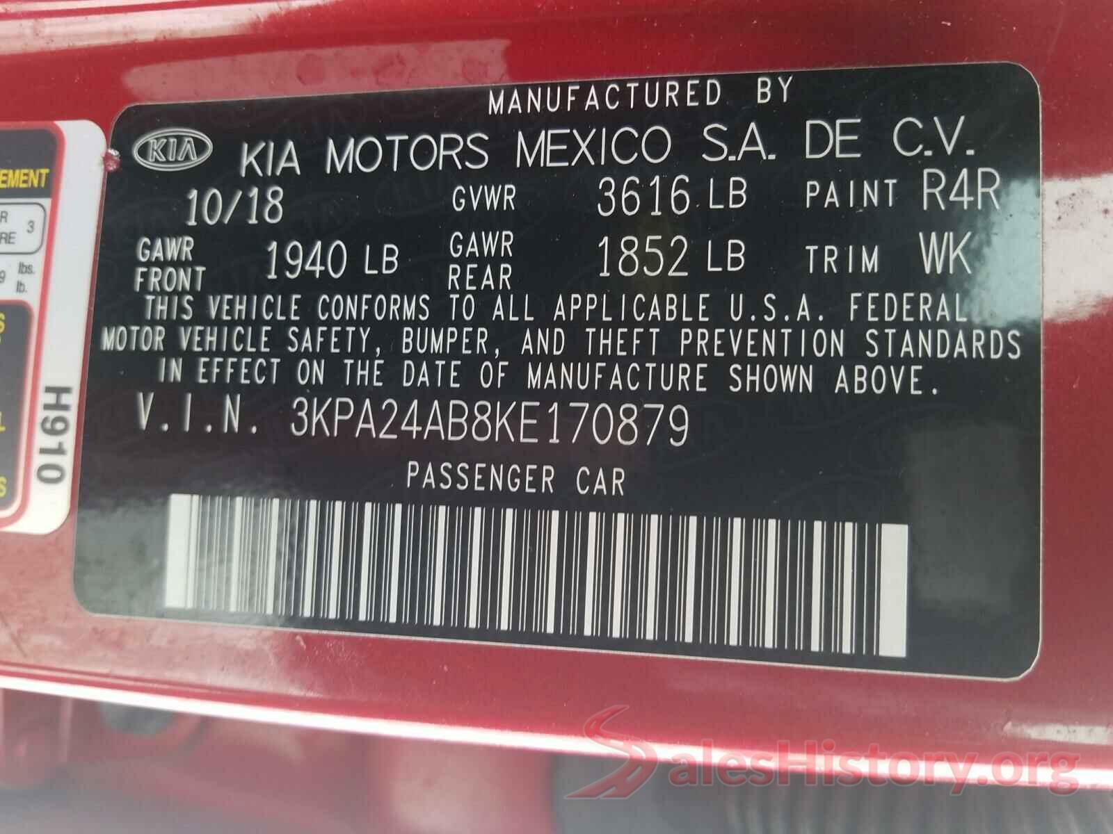 3KPA24AB8KE170879 2019 KIA RIO