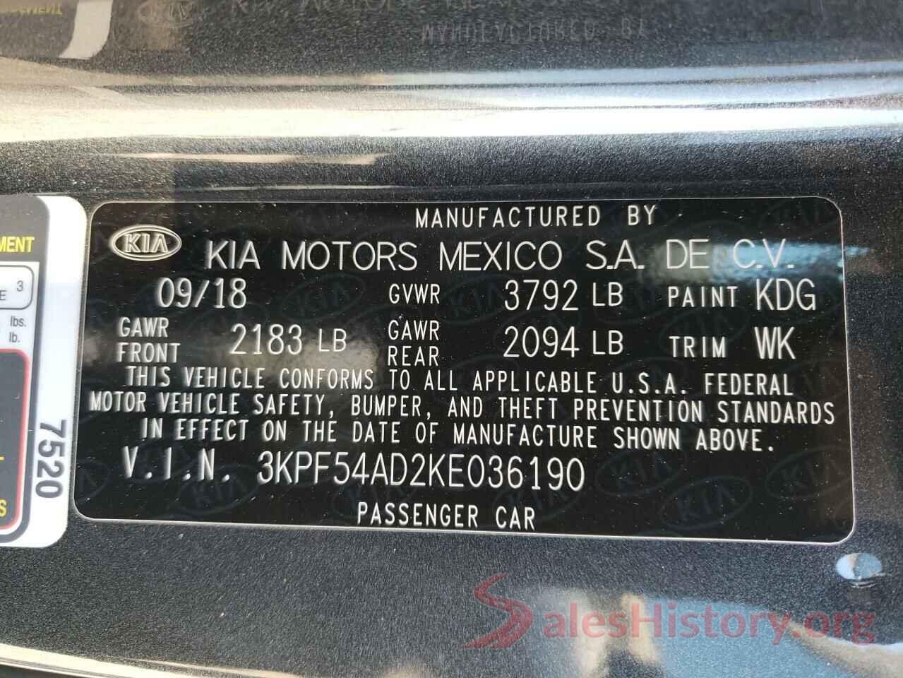 3KPF54AD2KE036190 2019 KIA FORTE