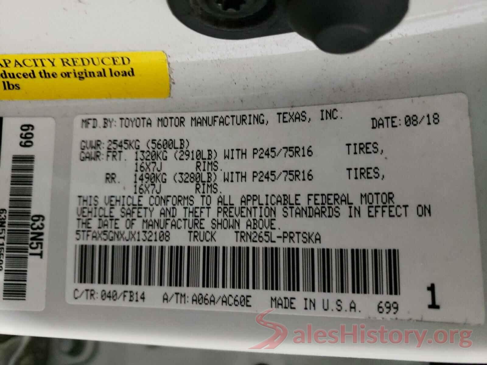 5TFAX5GNXJX132108 2018 TOYOTA TACOMA