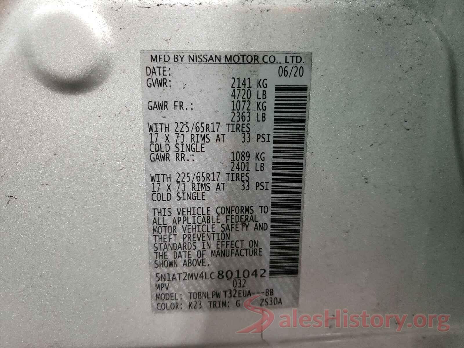 5N1AT2MV4LC801042 2020 NISSAN ROGUE