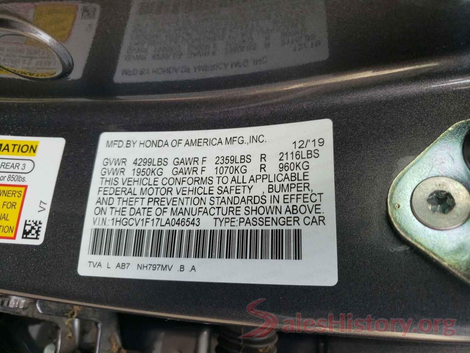 1HGCV1F17LA046543 2020 HONDA ACCORD