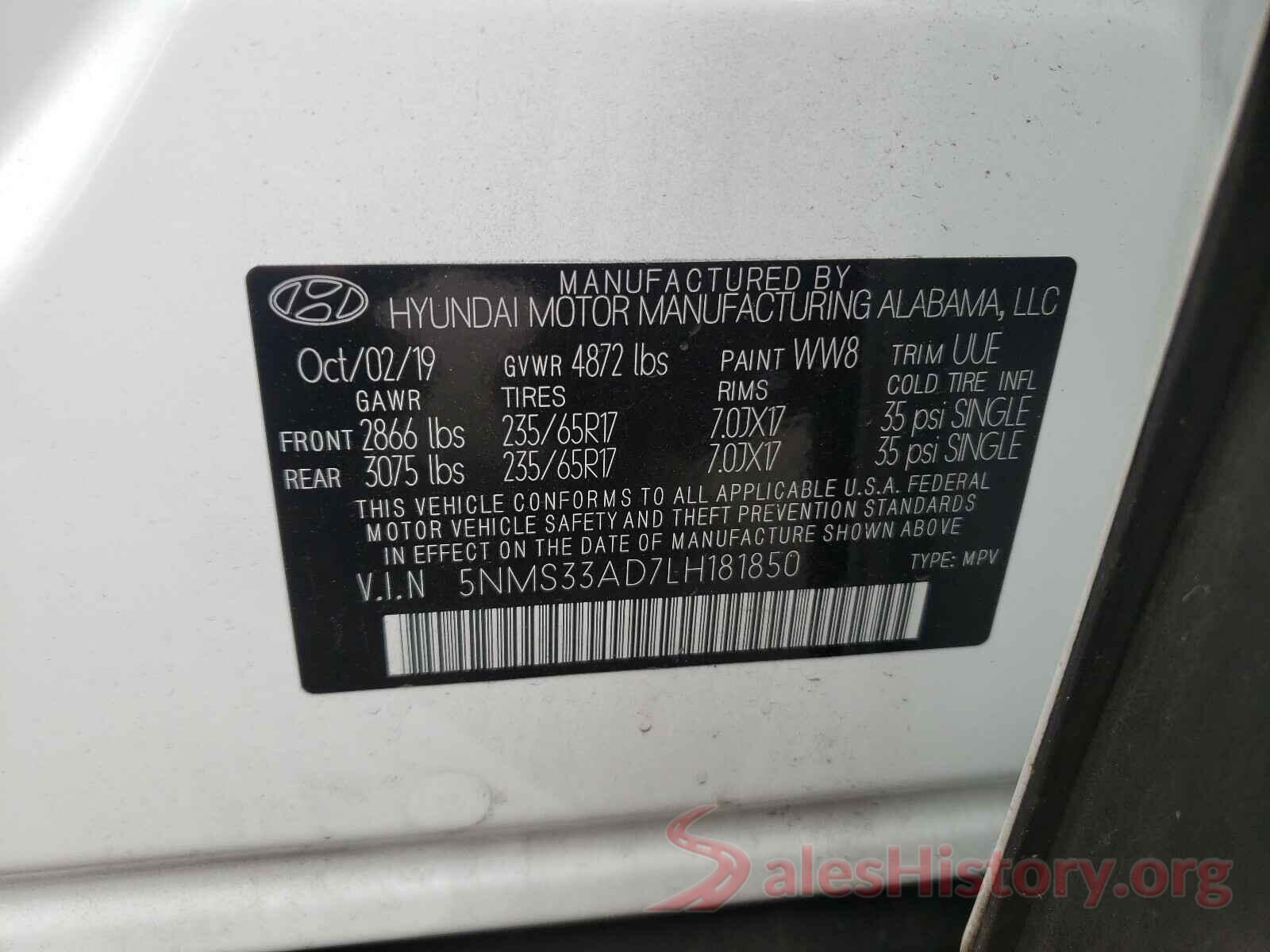 5NMS33AD7LH181850 2020 HYUNDAI SANTA FE