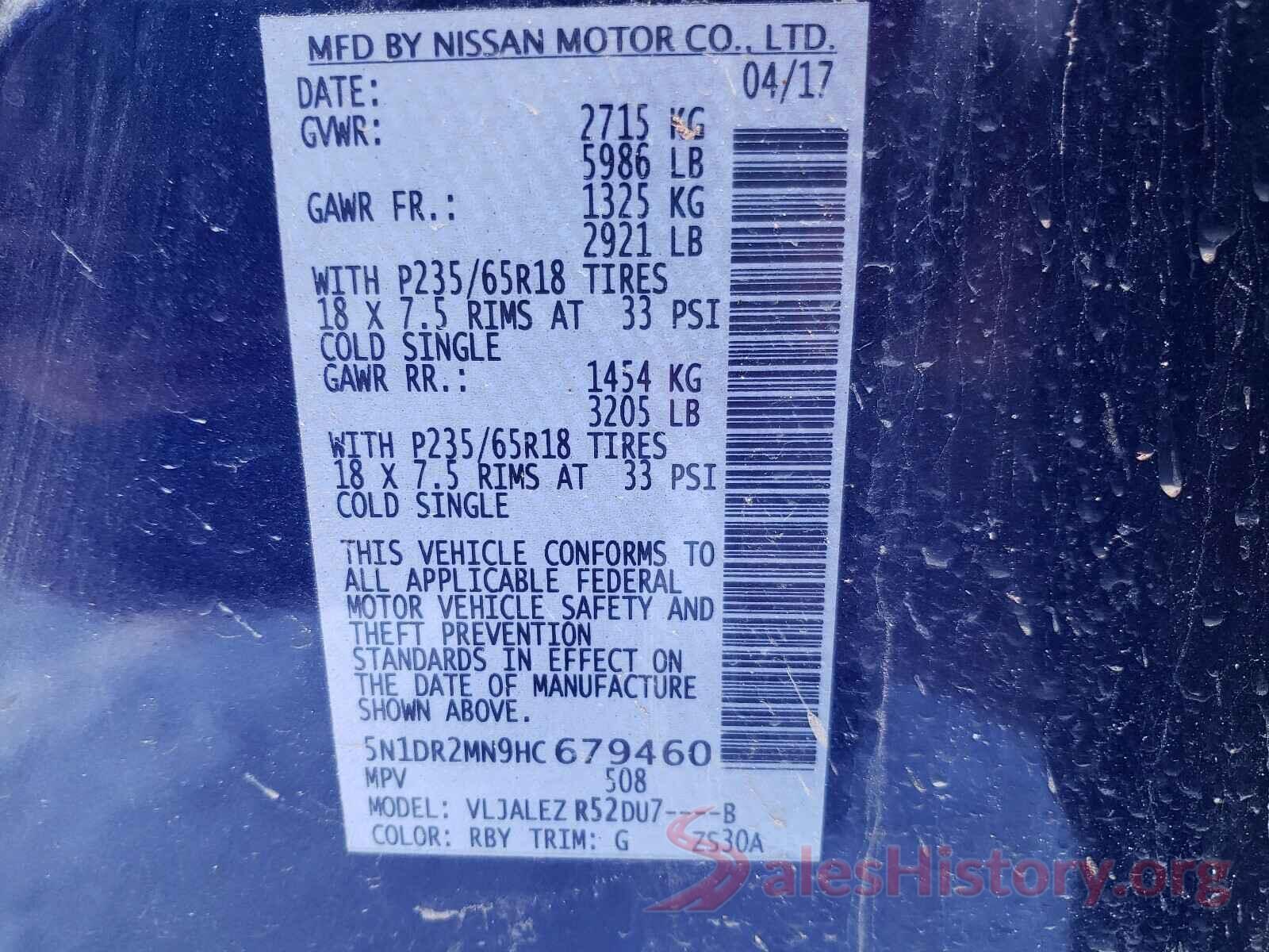 5N1DR2MN9HC679460 2017 NISSAN PATHFINDER