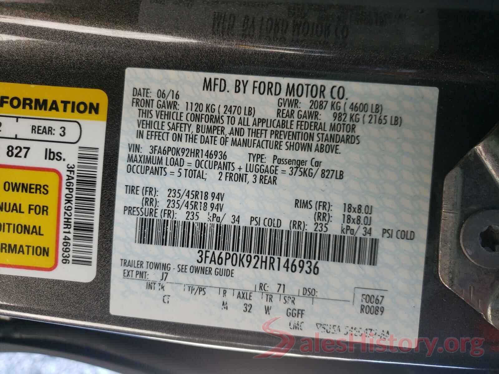 3FA6P0K92HR146936 2017 FORD FUSION