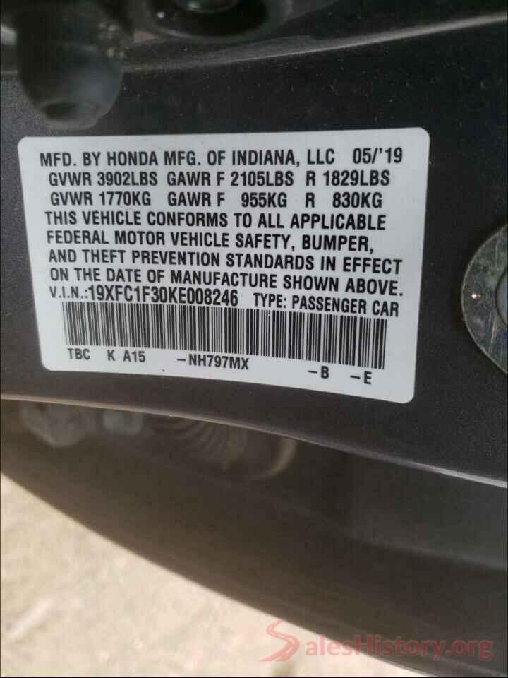 19XFC1F30KE008246 2019 HONDA CIVIC