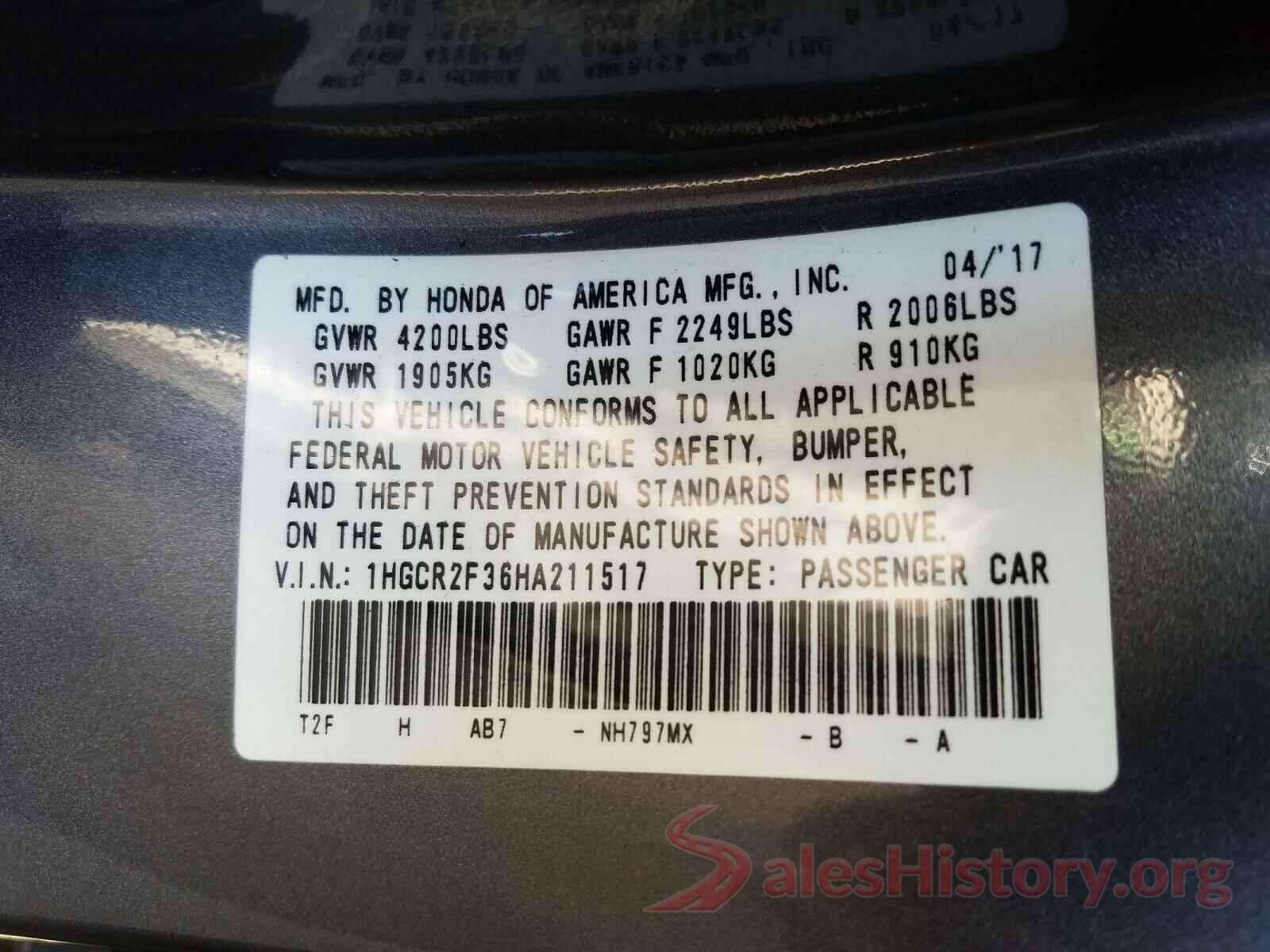 1HGCR2F36HA211517 2017 HONDA ACCORD