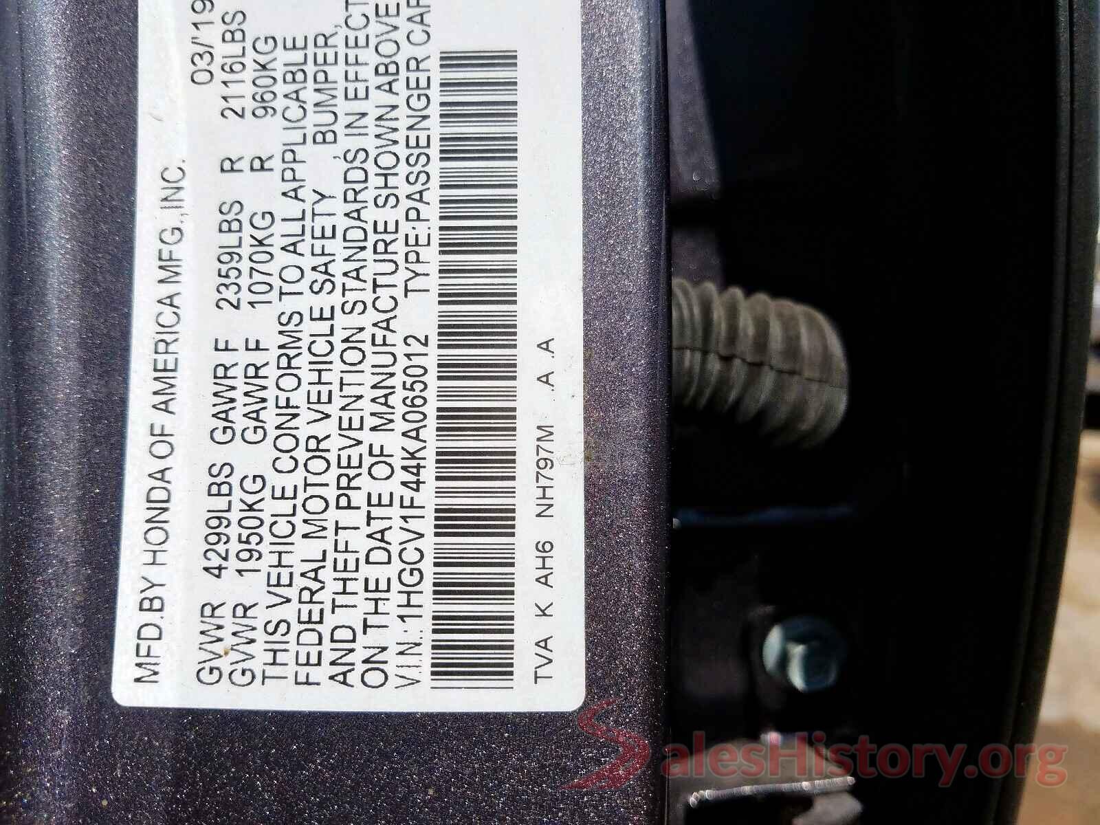 1HGCV1F44KA065012 2019 HONDA ACCORD