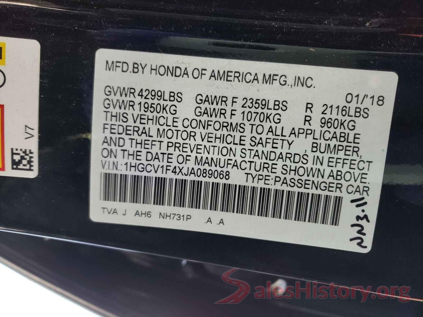 1HGCV1F4XJA089068 2018 HONDA ACCORD