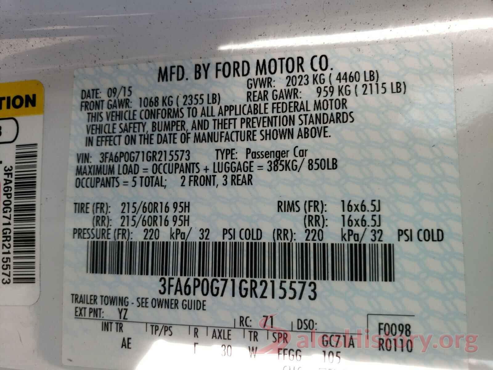 3FA6P0G71GR215573 2016 FORD FUSION