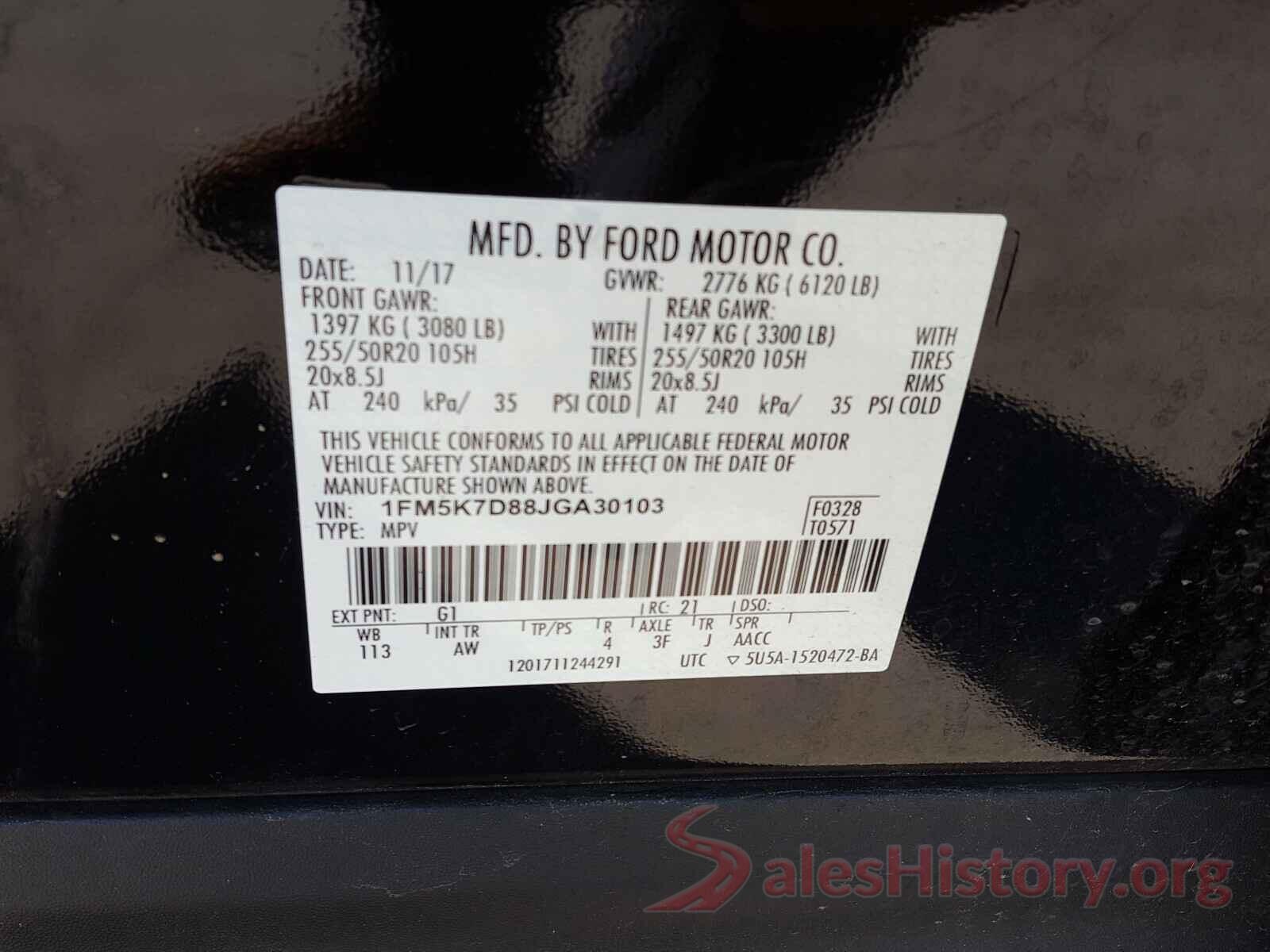 1FM5K7D88JGA30103 2018 FORD EXPLORER