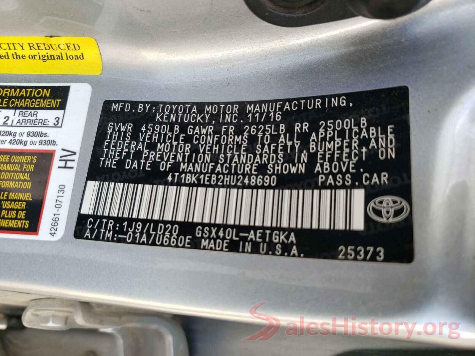 4T1BK1EB2HU248690 2017 TOYOTA AVALON