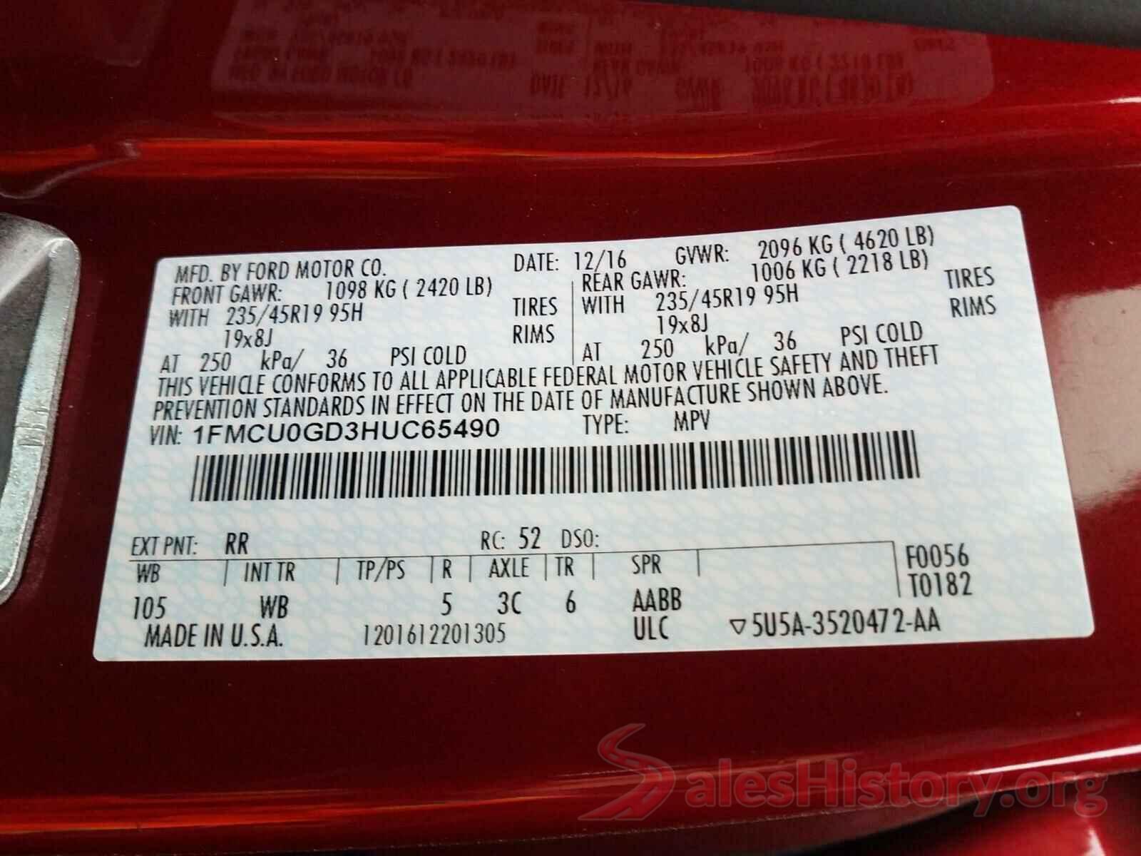 1FMCU0GD3HUC65490 2017 FORD ESCAPE