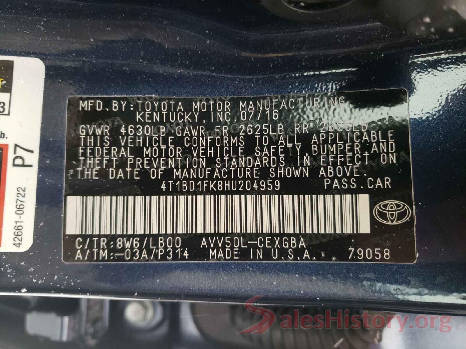 4T1BD1FK8HU204959 2017 TOYOTA CAMRY