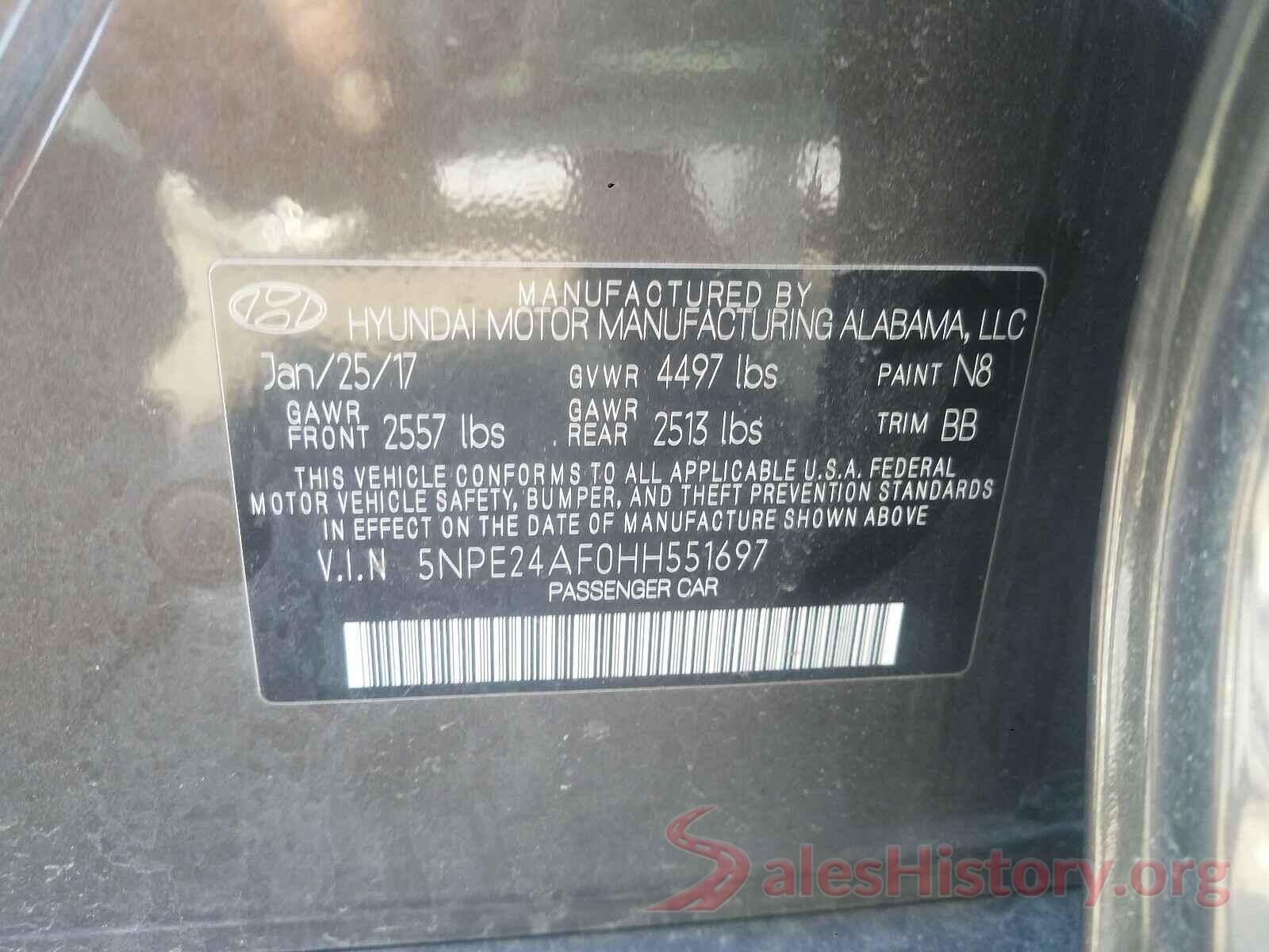 5NPE24AF0HH551697 2017 HYUNDAI SONATA