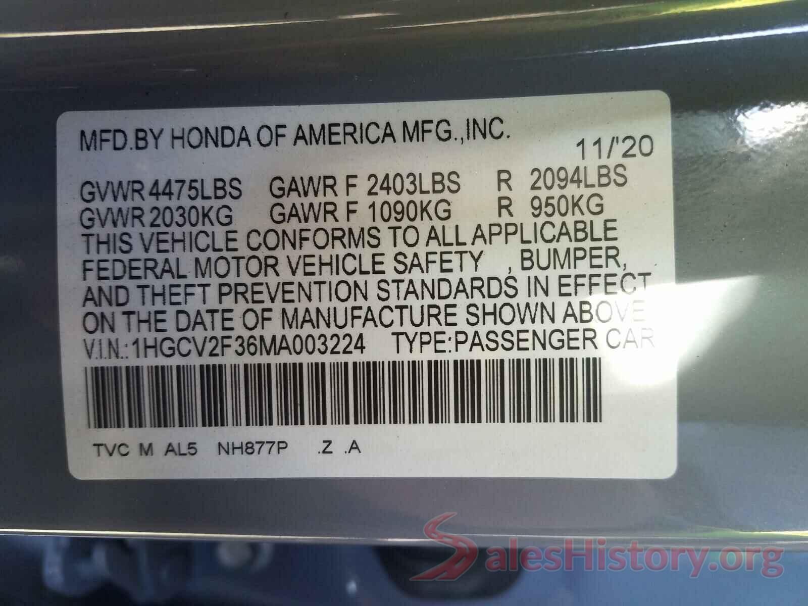 1HGCV2F36MA003224 2021 HONDA ACCORD