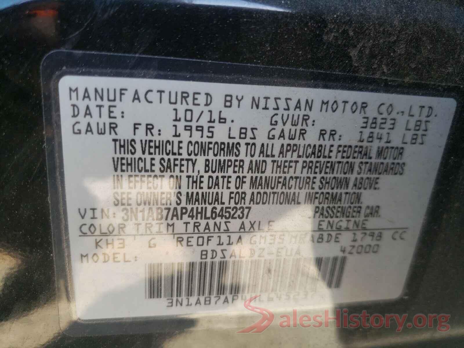 3N1AB7AP4HL645237 2017 NISSAN SENTRA