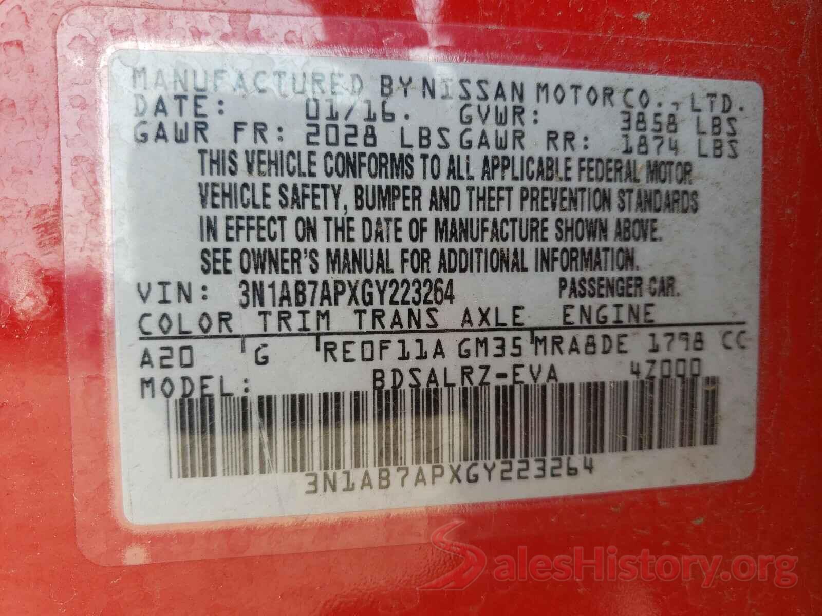 3N1AB7APXGY223264 2016 NISSAN SENTRA